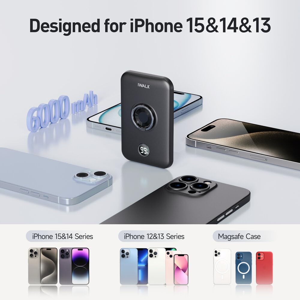 Foto 5 pulgar | Cargador Inalámbrico Power Bank Iwalk Magnetic 6000 Mah Negro - Venta Internacional.