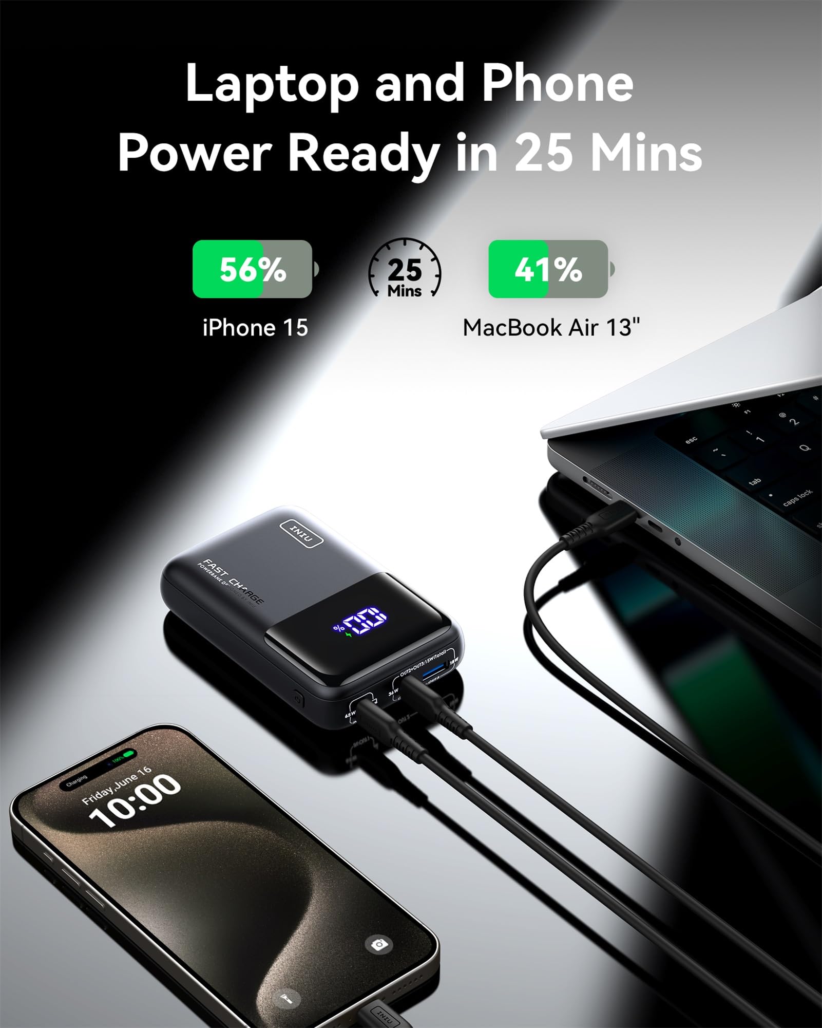 Foto 4 pulgar | Power Bank Iniu 20000mah 65w Usb C Pd Qc De Carga Rápida - Venta Internacional.