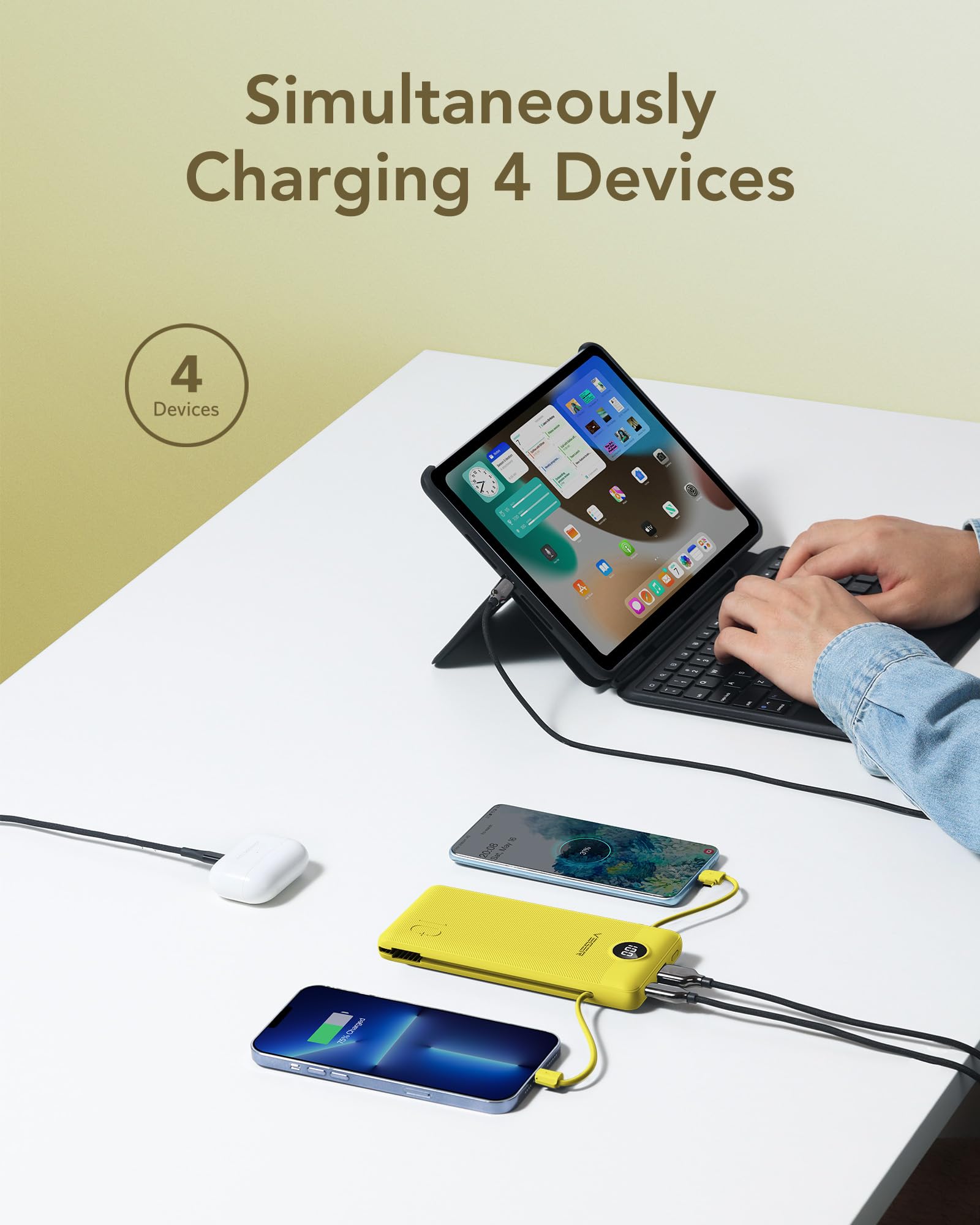 Foto 5 pulgar | Cargador Portátil Veger De 10000 Mah Con Cables Integrados, Color Amarillo - Venta Internacional.