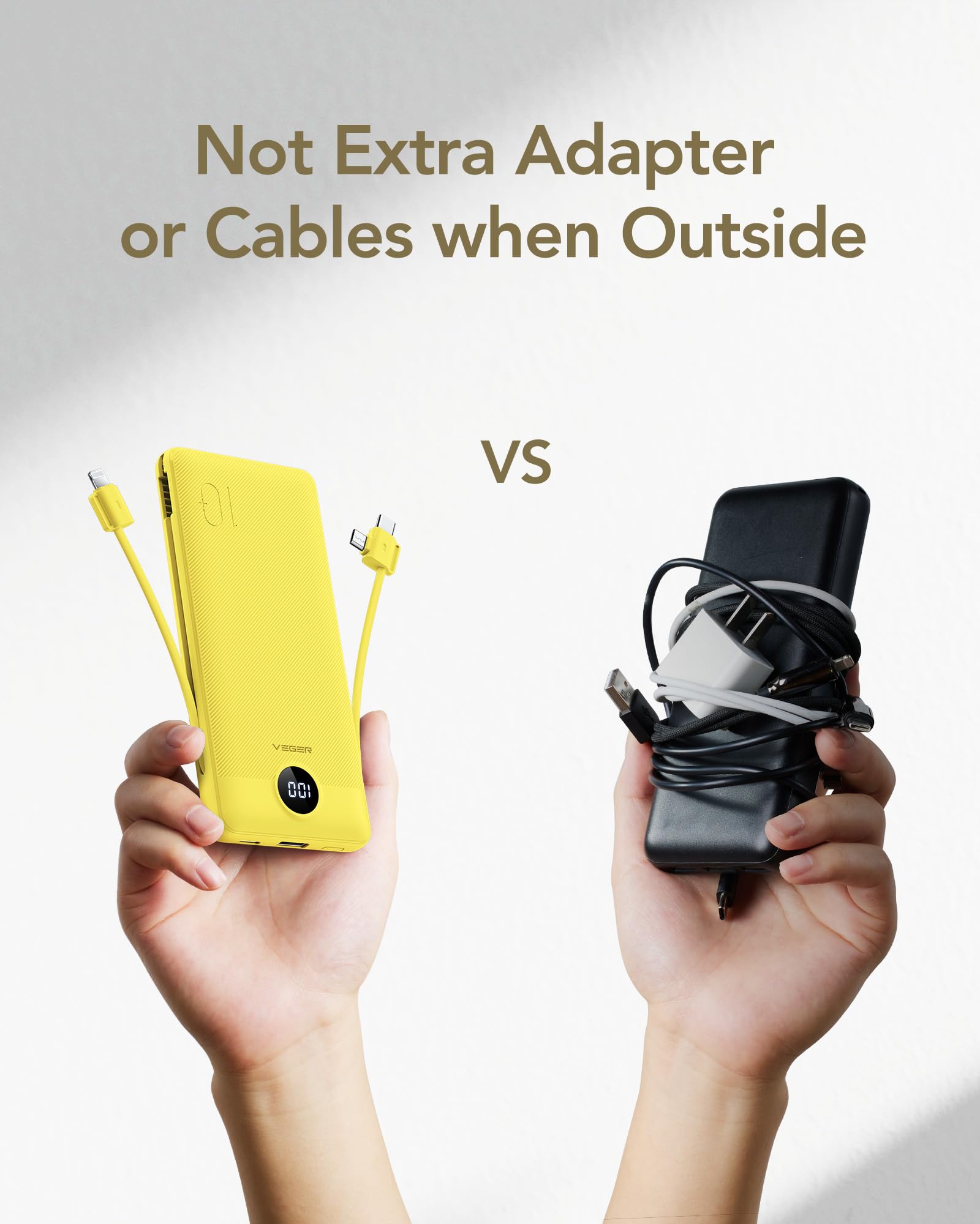 Foto 8 pulgar | Cargador Portátil Veger De 10000 Mah Con Cables Integrados, Color Amarillo - Venta Internacional.