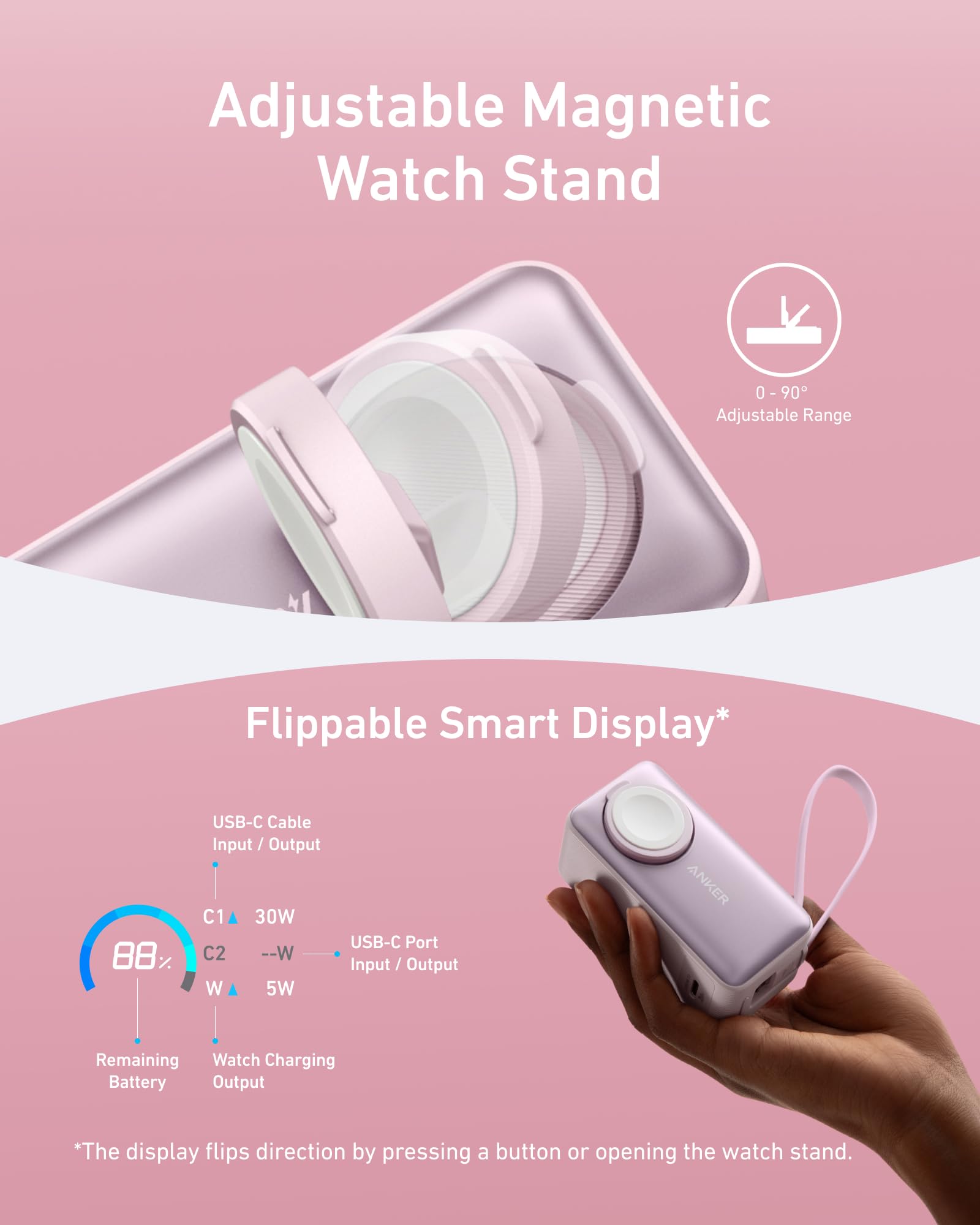 Foto 6 pulgar | Power Bank Anker Maggo De 10.000 Mah Con Cable Usb-c Incorporado, Color Rosa - Venta Internacional.