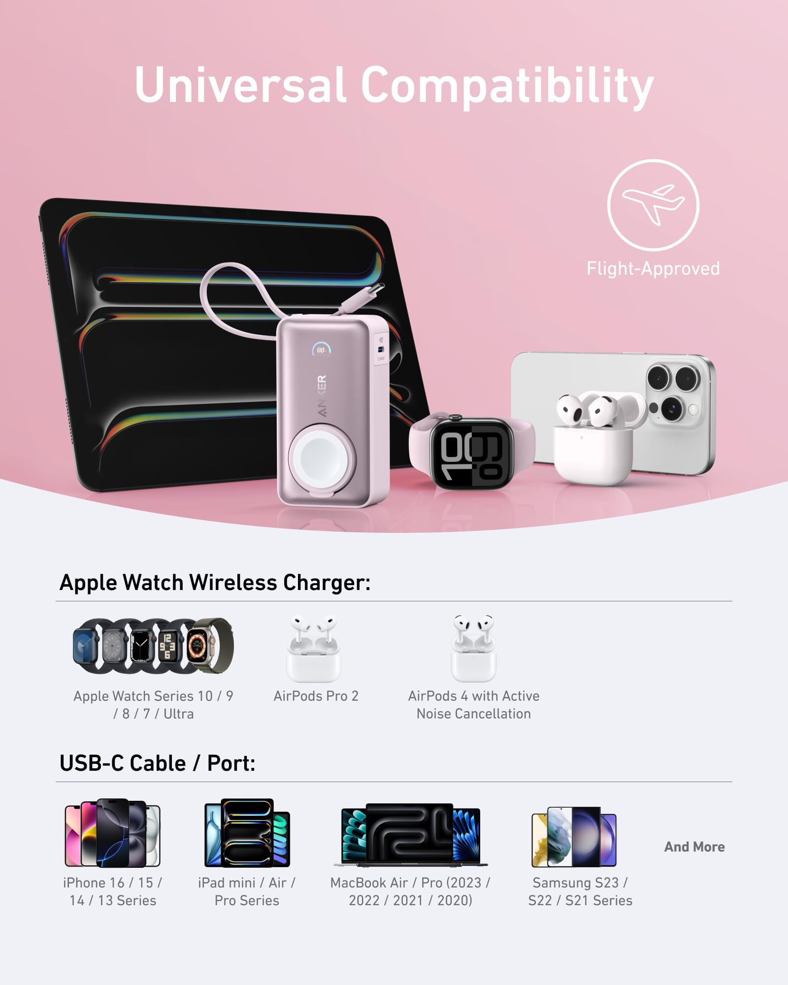 Foto 7 pulgar | Power Bank Anker Maggo De 10.000 Mah Con Cable Usb-c Incorporado, Color Rosa - Venta Internacional.