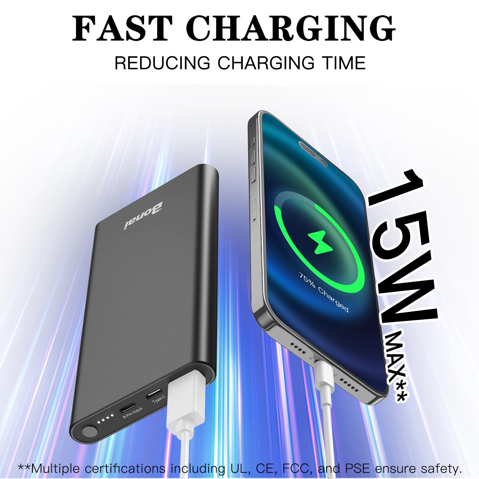 Foto 2 | Cargador Portátil Power Bank Bonai De 12.000 Mah, 5 V/3 A, Negro - Venta Internacional.