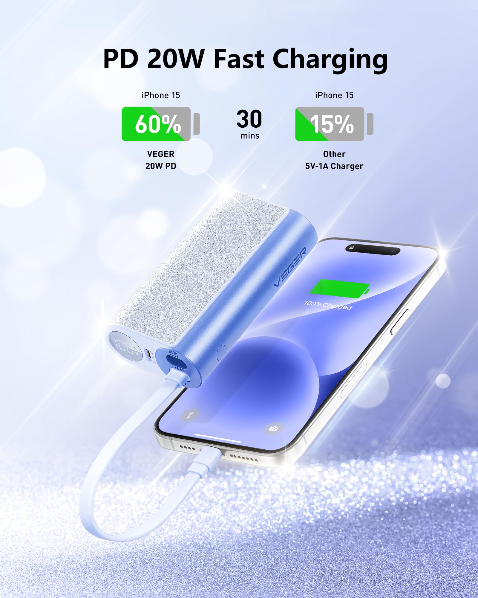 Foto 5 | Cargador Portátil Compacto Power Bank Veger De 10000 Mah, 20 W, Azul - Venta Internacional.