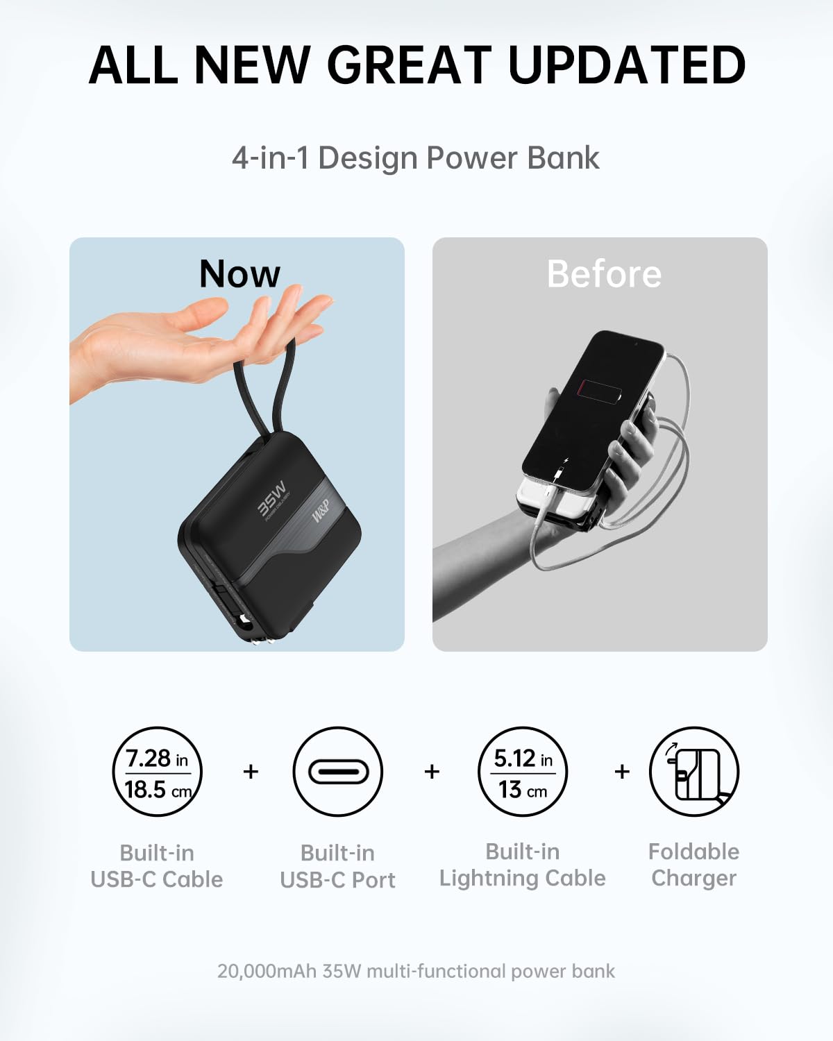 Foto 4 pulgar | Cargador 4 En 1 Power Bank W&p De Carga Rápida De 35 W, 20 000 Mah - Venta Internacional.