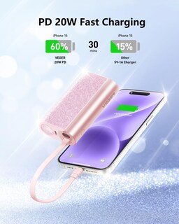 Foto 5 | Cargador Portátil Compacto Power Bank Veger De 10000 Mah Y 20 W, Color Rosa - Venta Internacional.