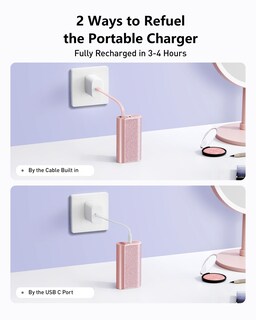 Foto 6 | Cargador Portátil Compacto Power Bank Veger De 10000 Mah Y 20 W, Color Rosa - Venta Internacional.