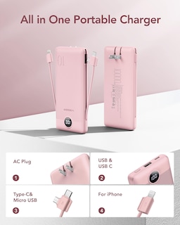 Foto 2 | Cargador Portátil Veger De 10000 Mah Con Cables Y Enchufe Integrados - Venta Internacional.
