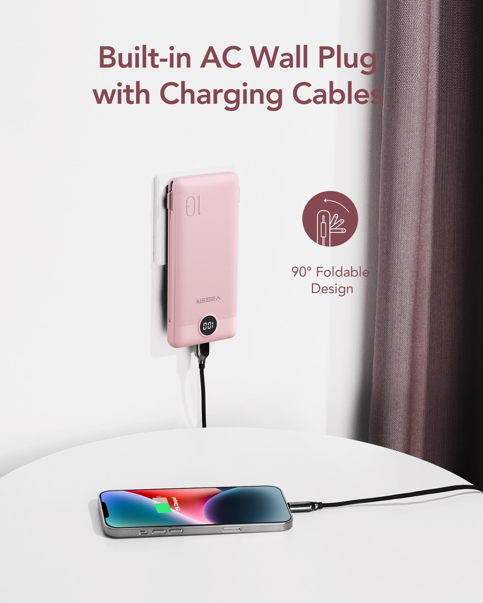 Foto 4 pulgar | Cargador Portátil Veger De 10000 Mah Con Cables Y Enchufe Integrados - Venta Internacional.