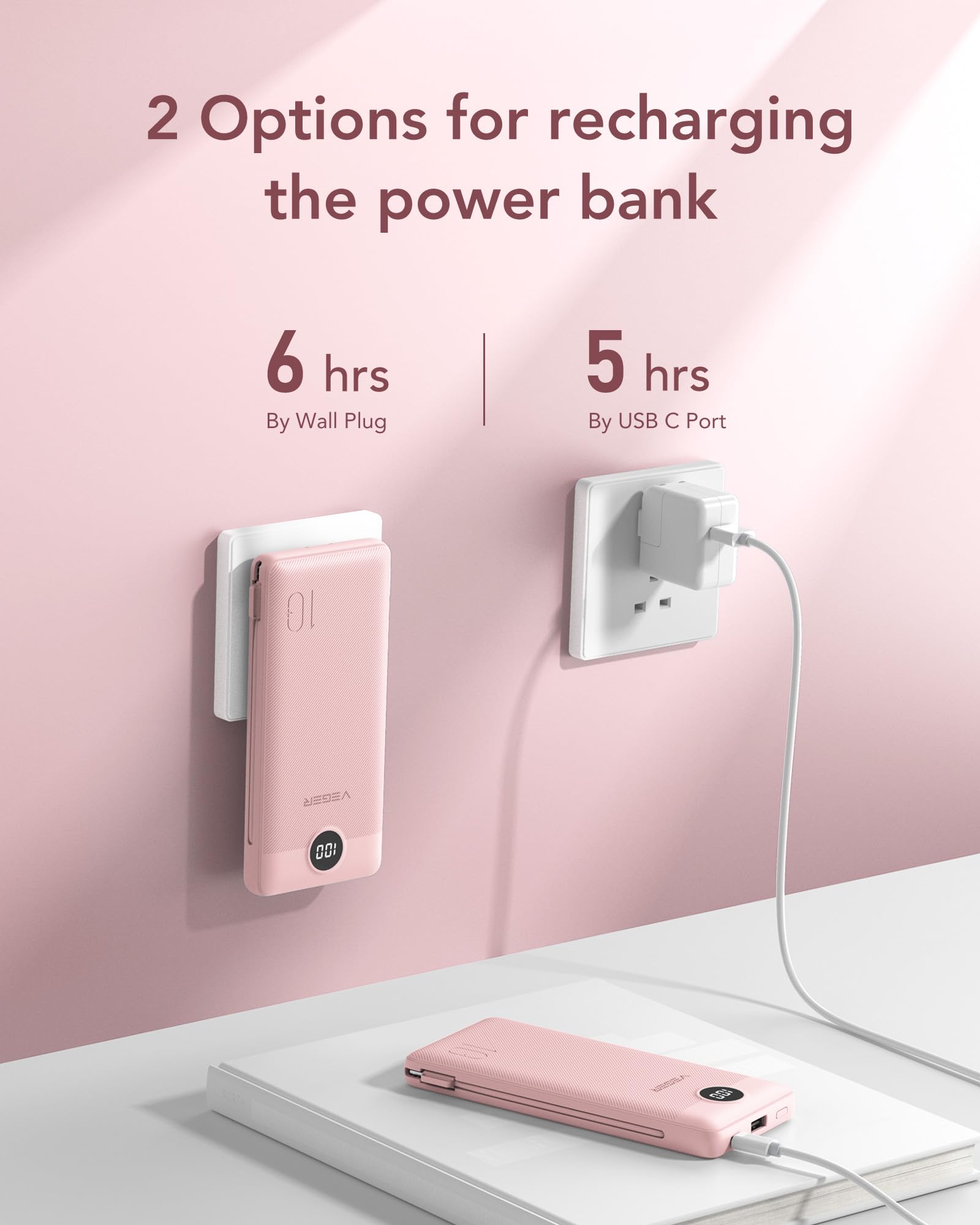 Foto 6 pulgar | Cargador Portátil Veger De 10000 Mah Con Cables Y Enchufe Integrados - Venta Internacional.