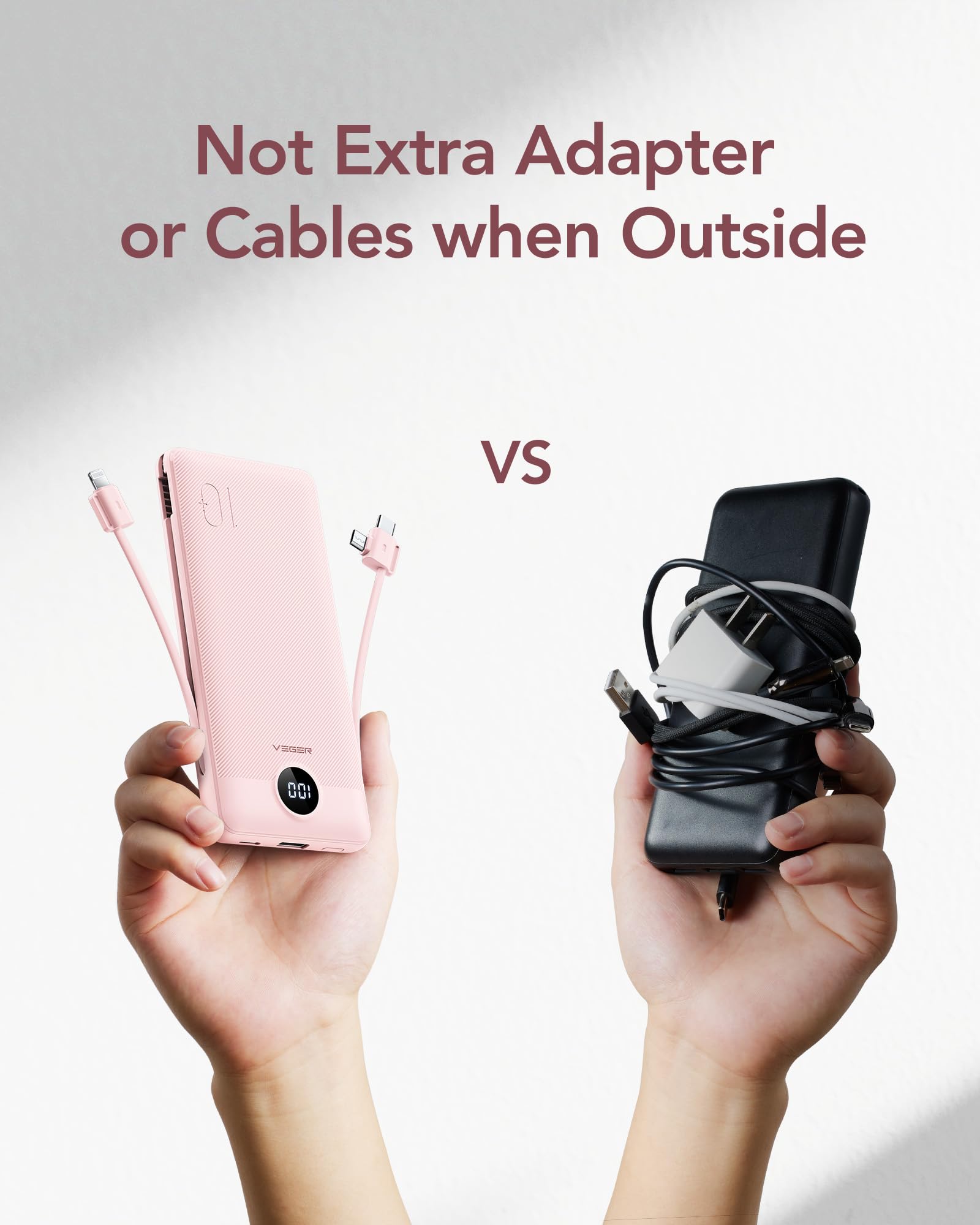 Foto 8 pulgar | Cargador Portátil Veger De 10000 Mah Con Cables Y Enchufe Integrados - Venta Internacional.