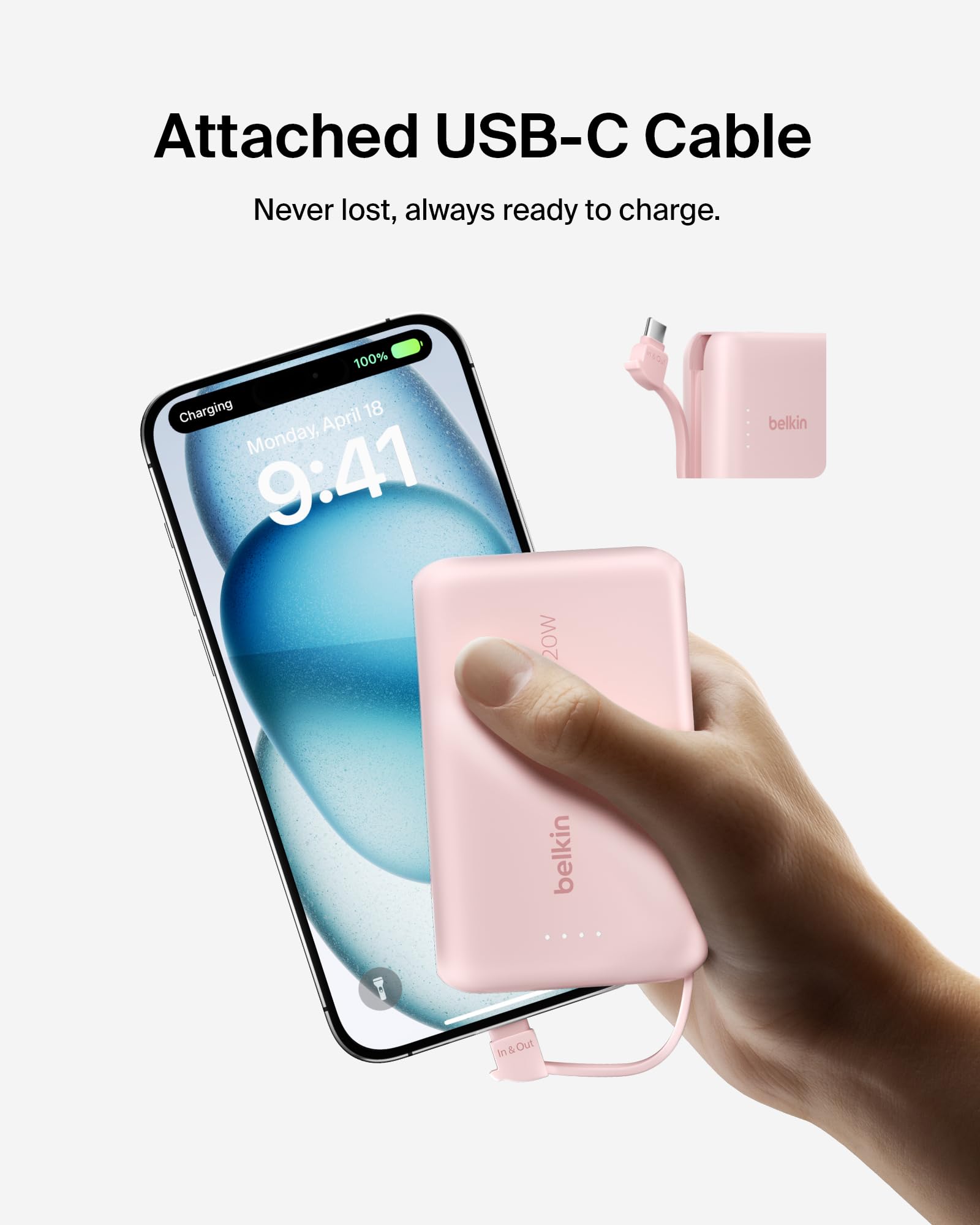 Foto 4 | Batería Externa Belkin 10k Pd 20w Con Cable Integrado Para Iphone - Venta Internacional.
