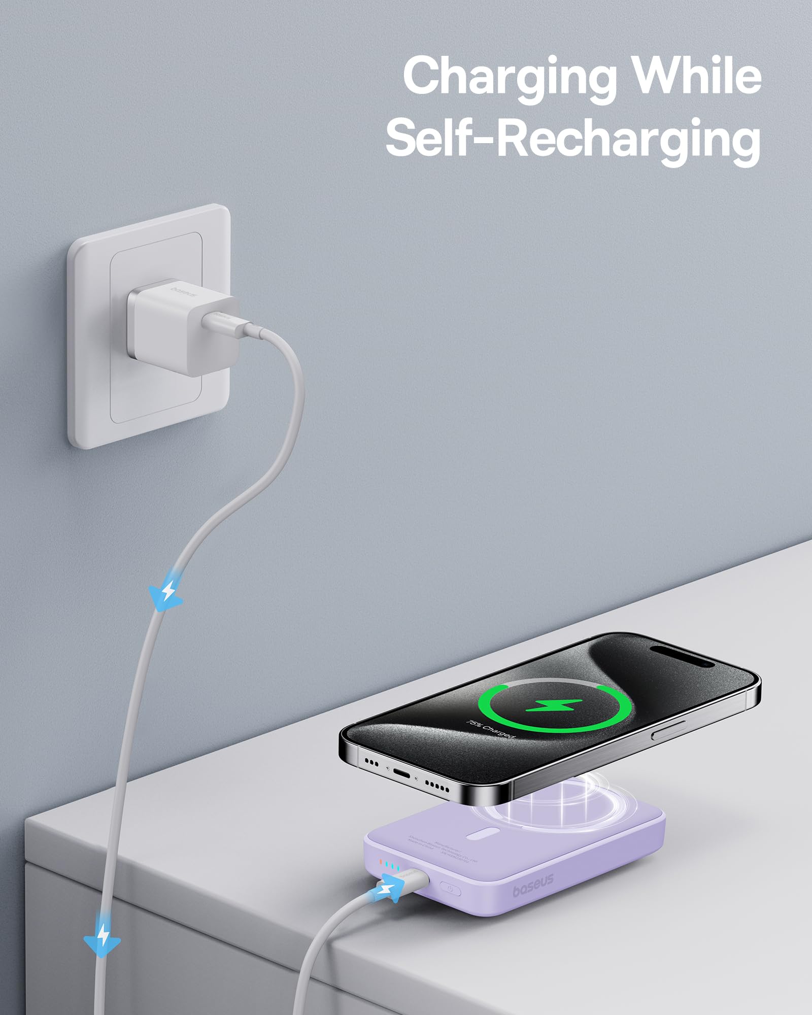Foto 4 pulgar | Cargador Portátil Baseus Inalámbrico Magsafe De 10000 Mah, Morado - Venta Internacional.