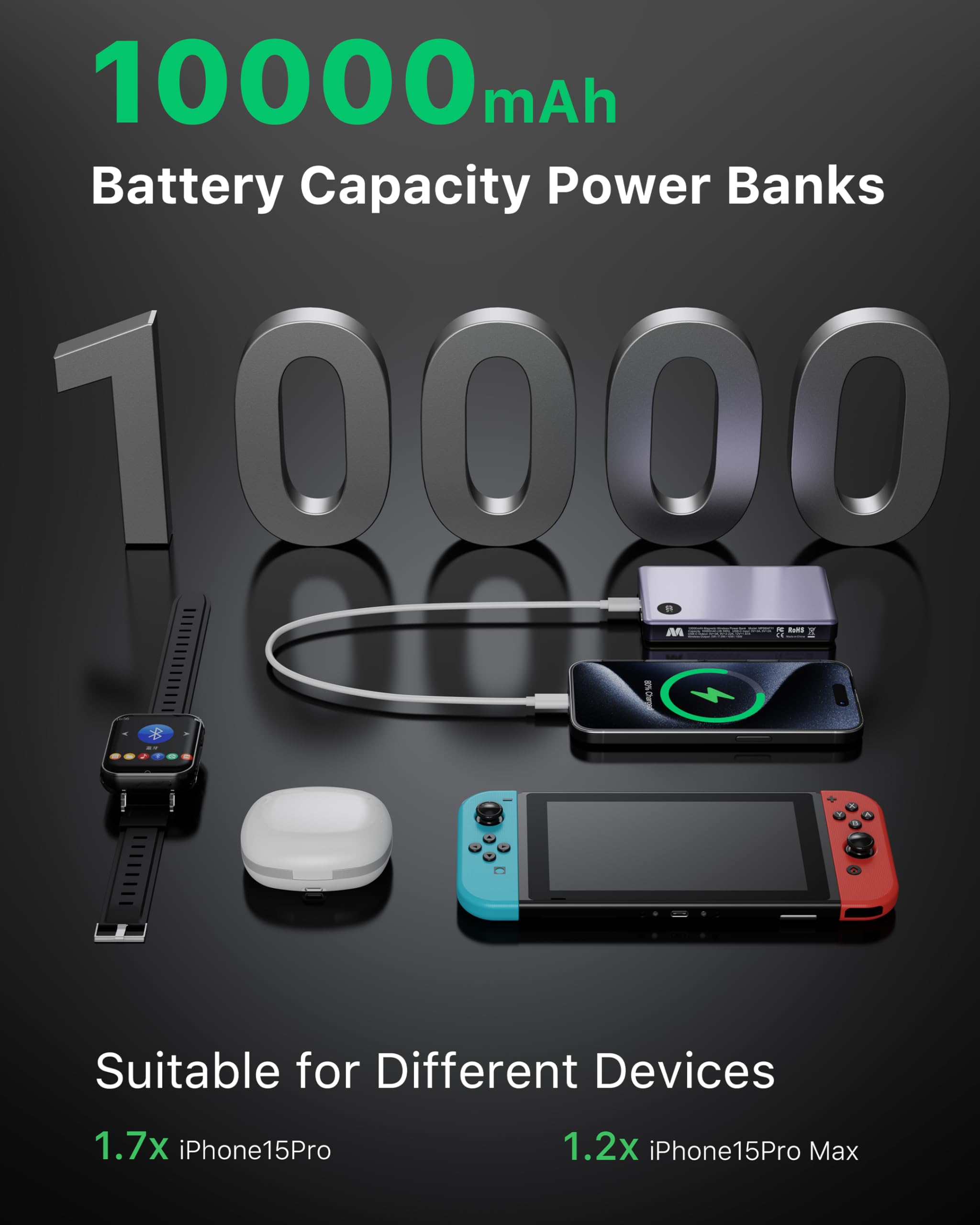 Foto 3 pulgar | Cargador Portátil Mybat Magnetic De 10000 Mah, Banco De Energía Inalámbrico - Venta Internacional.