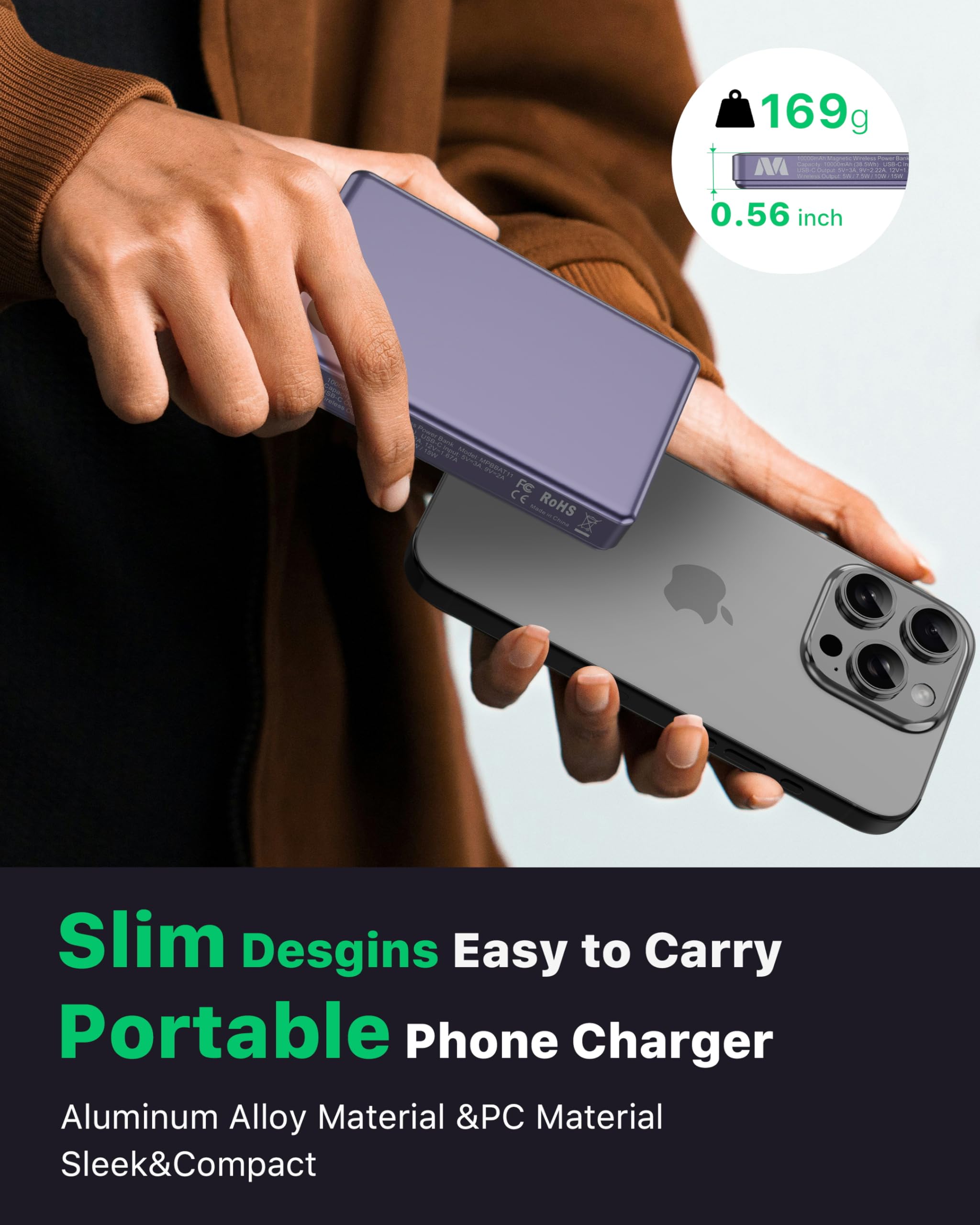 Foto 4 pulgar | Cargador Portátil Mybat Magnetic De 10000 Mah, Banco De Energía Inalámbrico - Venta Internacional.