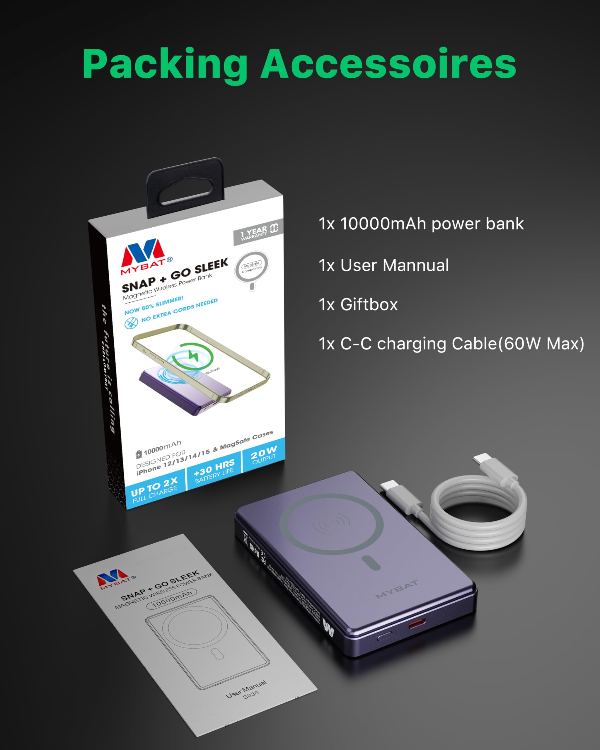Foto 6 | Cargador Portátil Mybat Magnetic De 10000 Mah, Banco De Energía Inalámbrico - Venta Internacional.