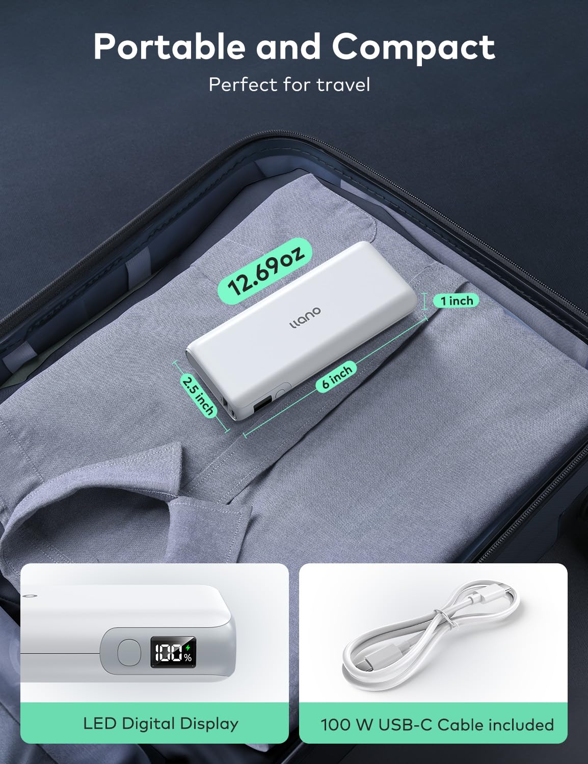 Foto 5 | Cargador Portátil Para Portátil Llano Power Bank De 65 W, 2000 Mah - Venta Internacional.