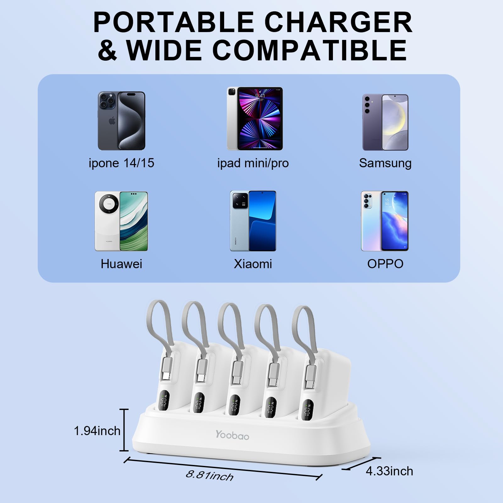 Foto 8 pulgar | Estación De Carga Yoobao Con 5 Baterías Externas Usb-c De 10000 Mah - Venta Internacional.