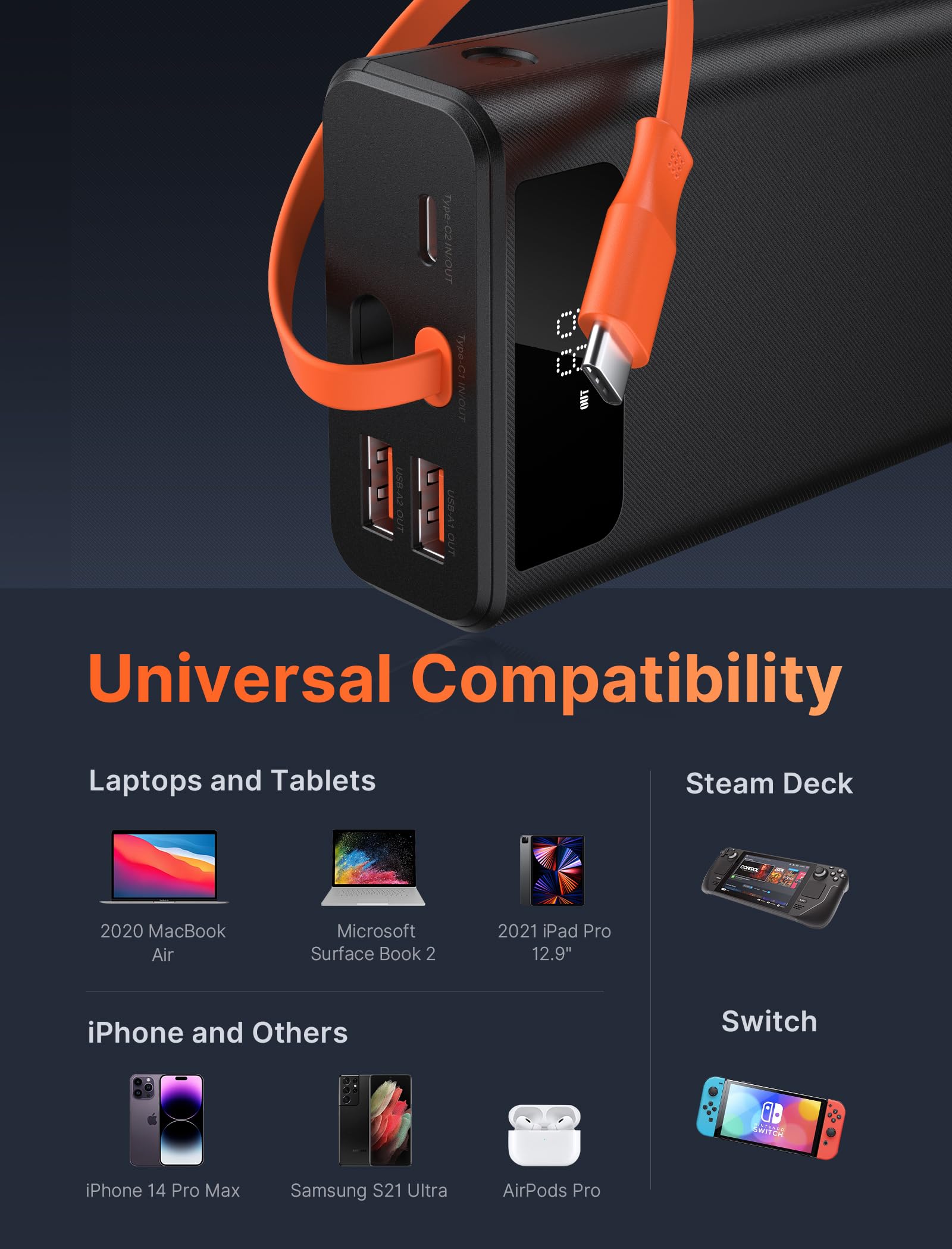 Foto 7 pulgar | Power Bank Jsaux 20000 Mah 65 W Con Cable Usb-c Para Steam Deck - Venta Internacional.