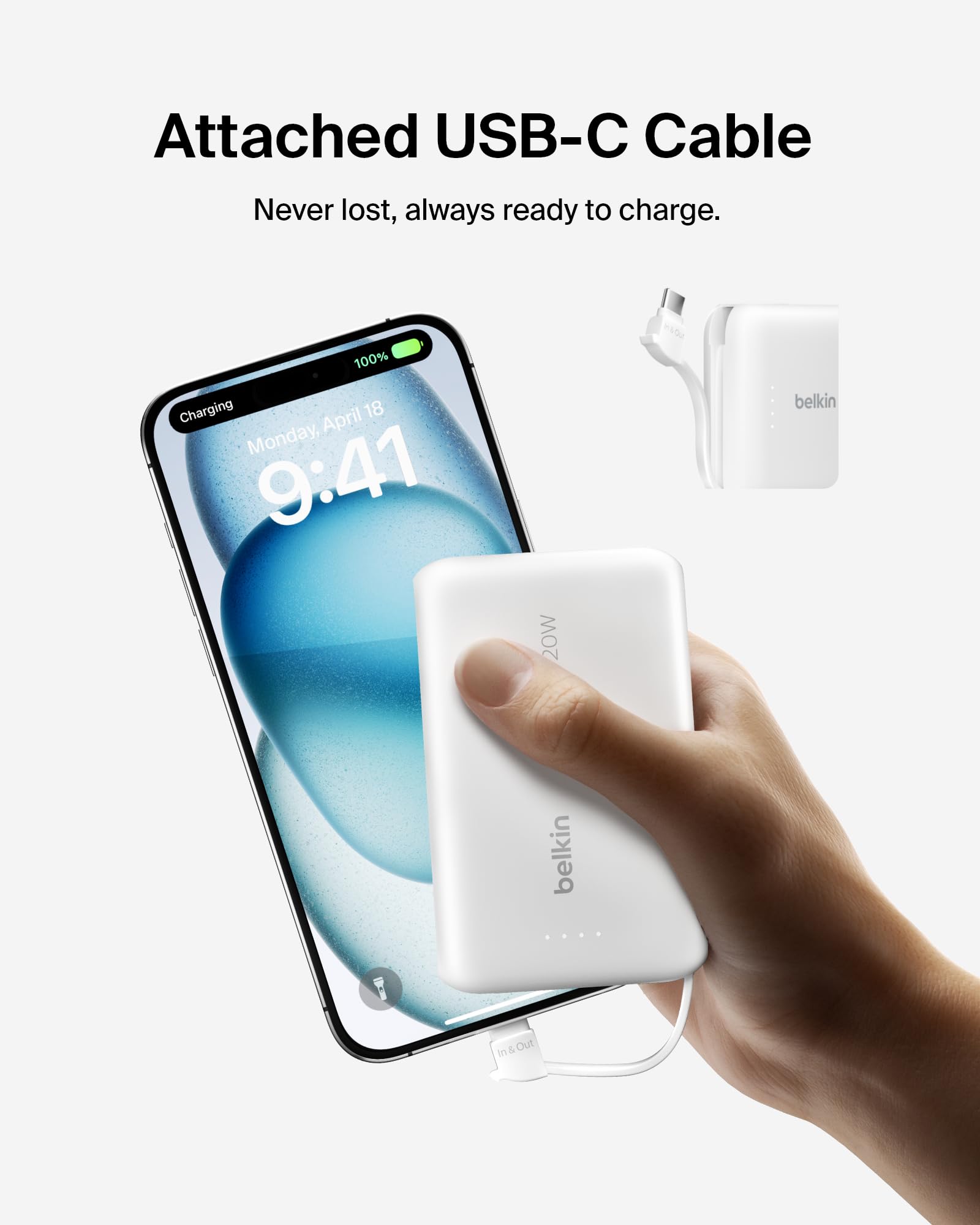 Foto 5 pulgar | Batería Externa Belkin 10k Pd 20w Con Cable Integrado Para Iphone - Venta Internacional.