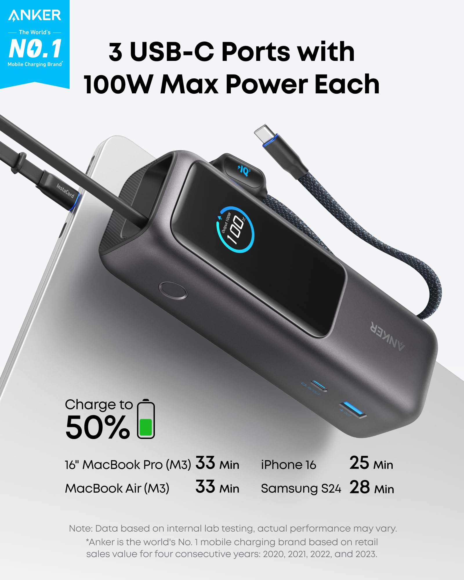 Foto 3 pulgar | Portátil Power Bank Anker De 25 000 Mah Con Tres Puertos Usb-c De 100 W - Venta Internacional.