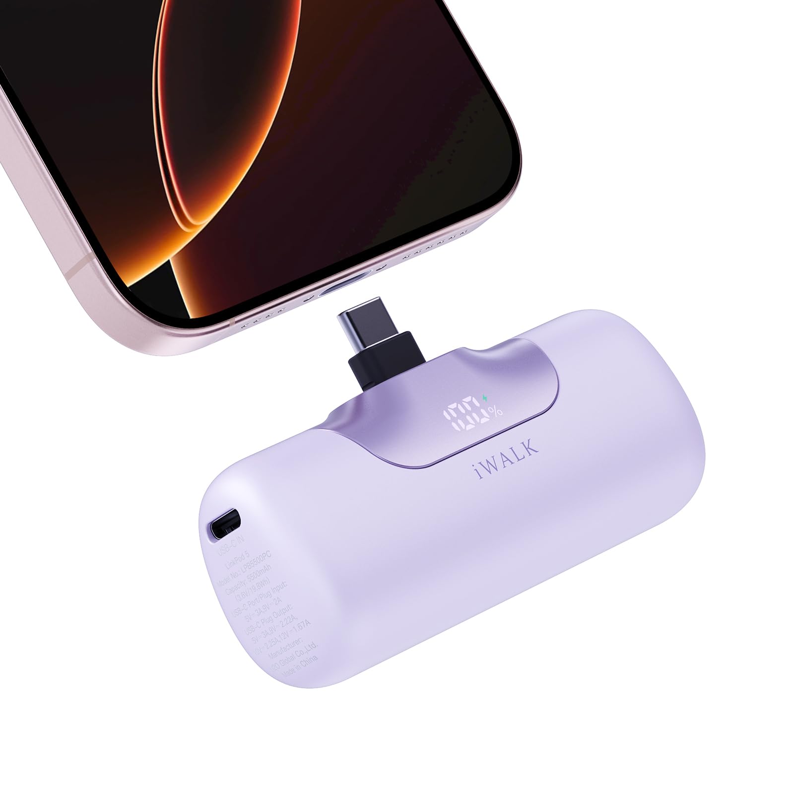 Cargador Portátil Iwalk 5500 Mah 22,5 W De Carga Rápida Morado - Venta Internacional.