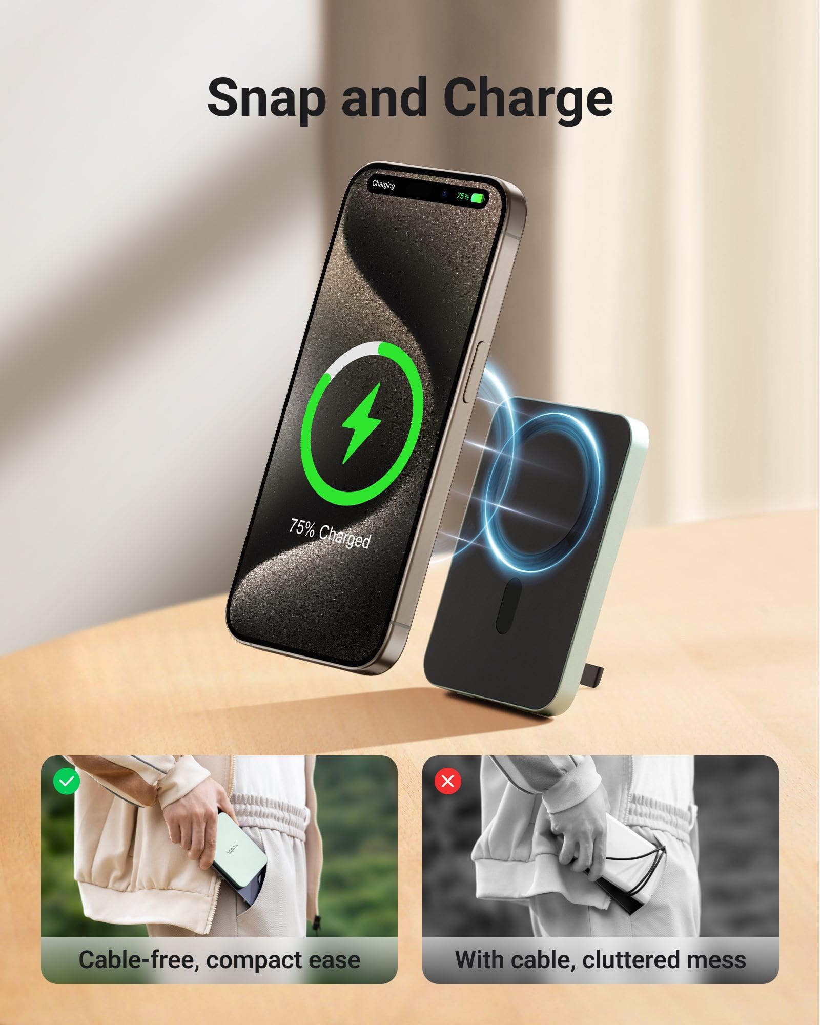 Foto 2 | Cargador Magnético Para Teléfono Xcool 5000 Mah Power Bank, Color Verde - Venta Internacional.