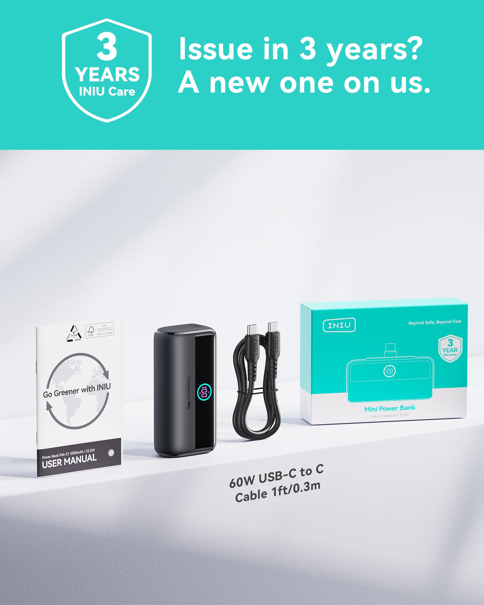 Foto 8 pulgar | Mini Cargador Portátil Power Bank Iniu De 5500 Mah Con Usb-c De 22,5 W - Venta Internacional.