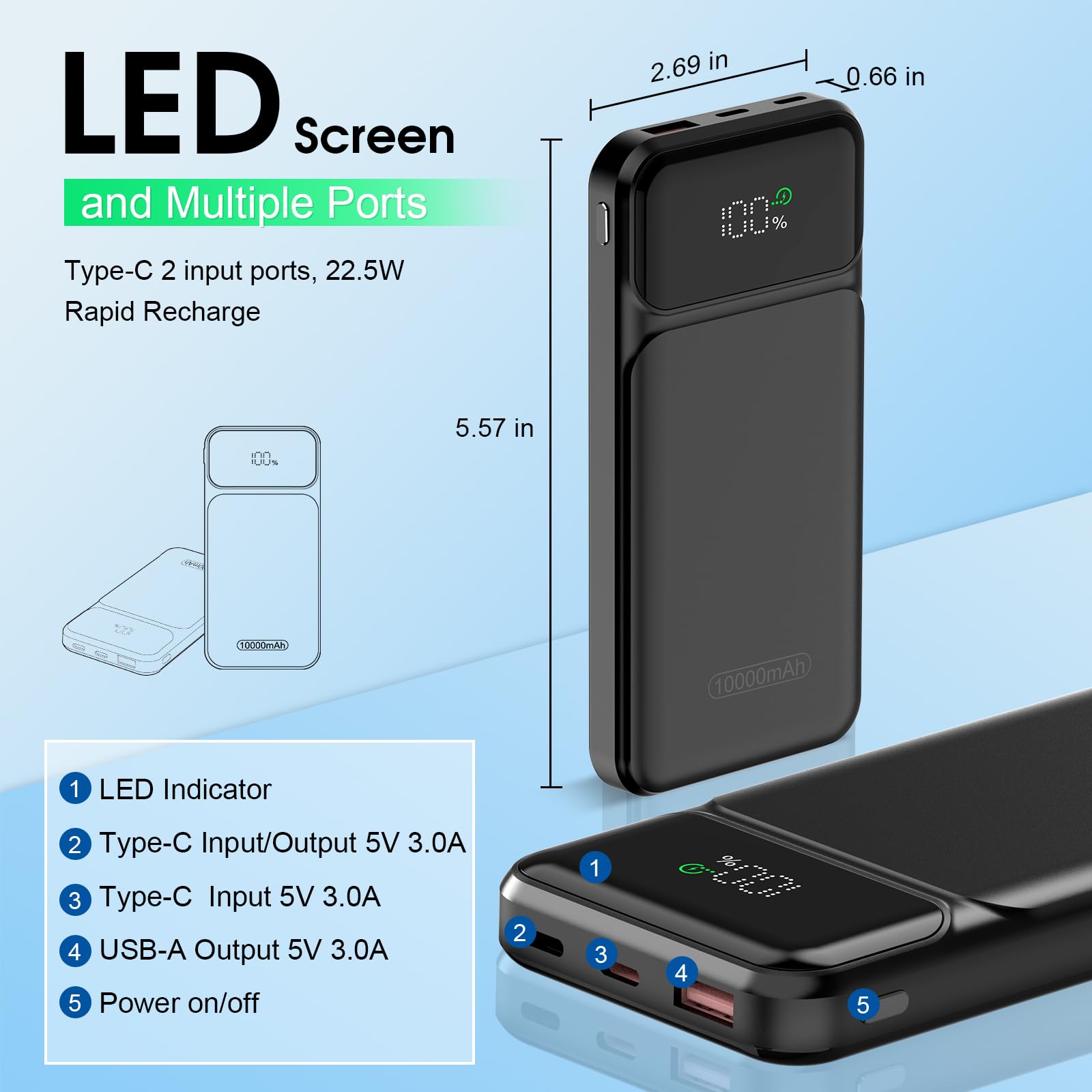 Foto 4 pulgar | Power Bank Dbasne, 10000 Mah, 22,5 W, Carga Rápida Usb-c, Color Negro - Venta Internacional.