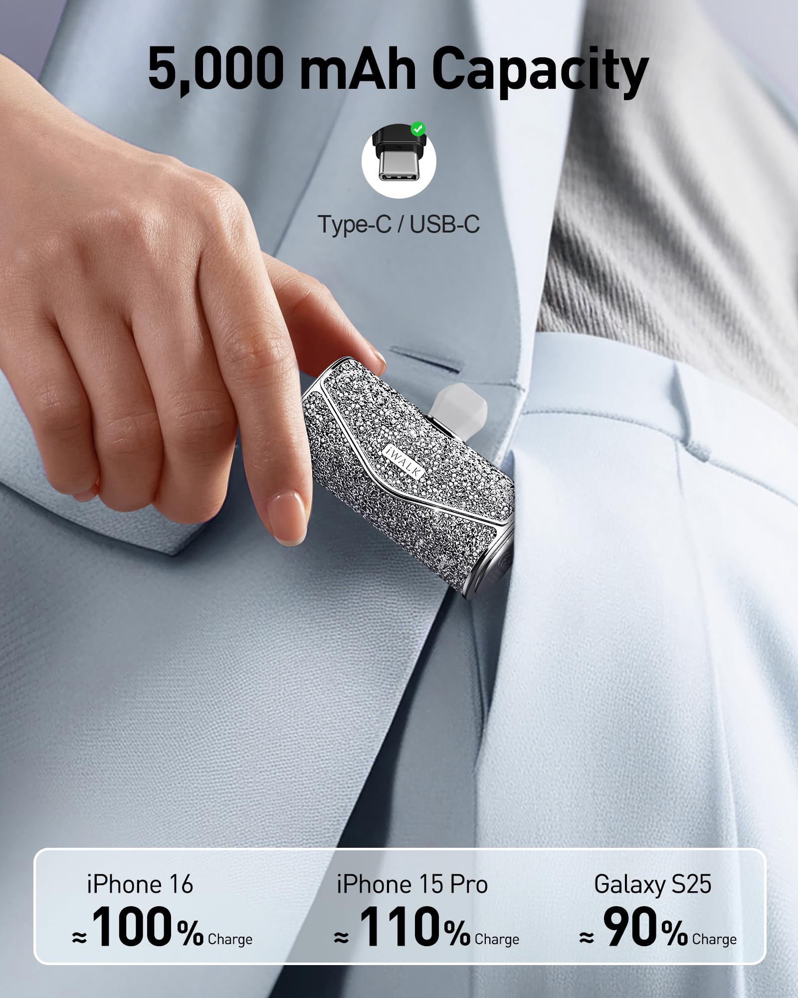 Foto 5 pulgar | Cargador Portátil Iwalk Sparkly Power Bank De 5000 Mah De 22,5 W - Venta Internacional.