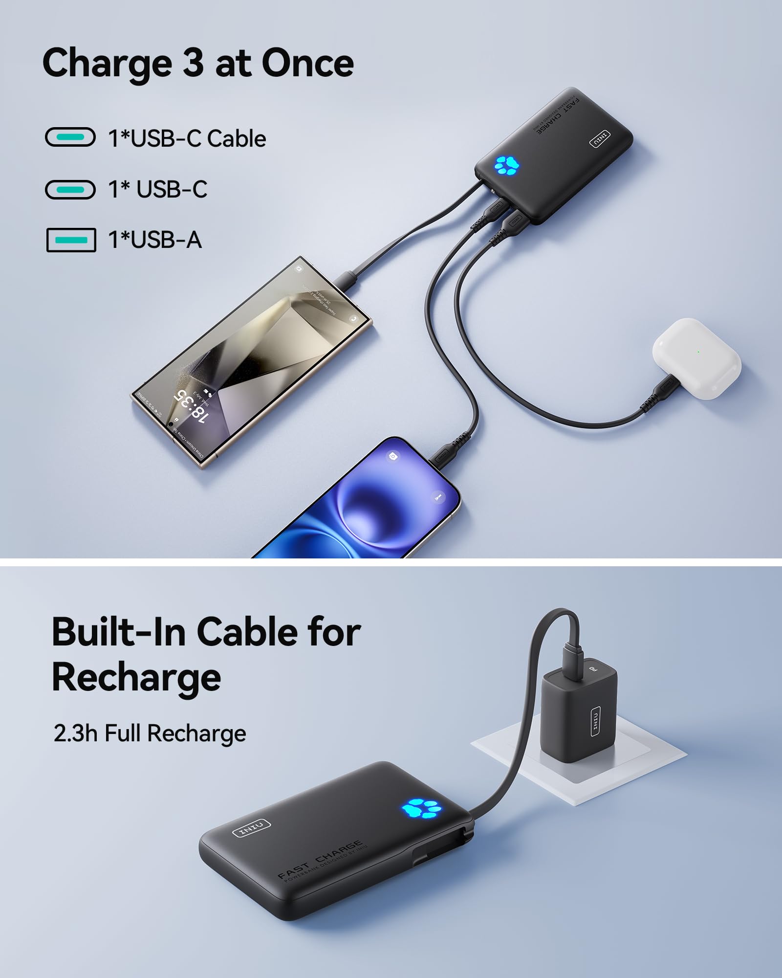 Foto 8 pulgar | Cargador Portátil Power Bank Iniu De 10000 Mah Con Usb-c De 20 W, Color Azul - Venta Internacional.