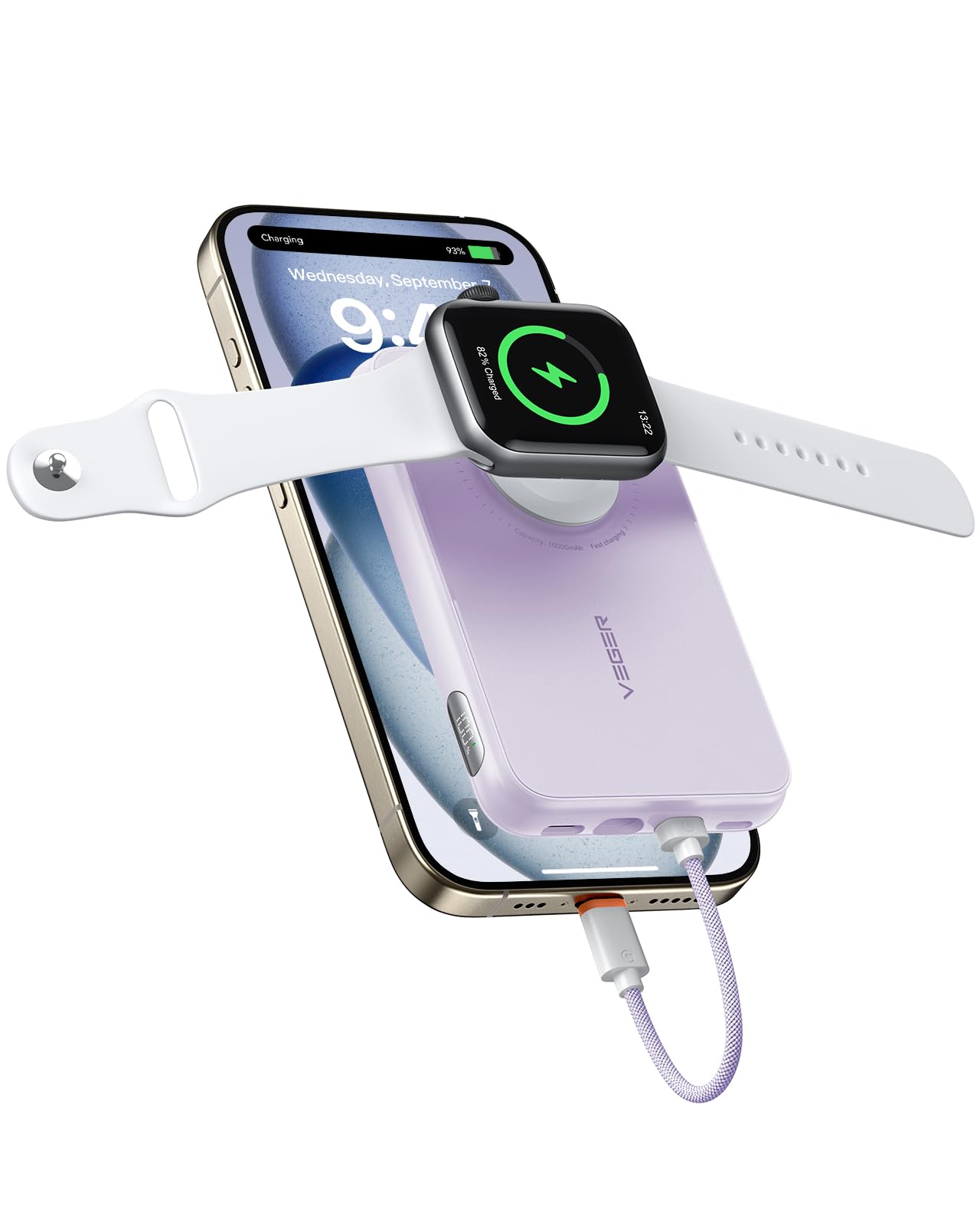 Foto 1 | Cargador Portátil Veger De 10000 Mah Con Cable Incorporado, Color Morado - Venta Internacional.