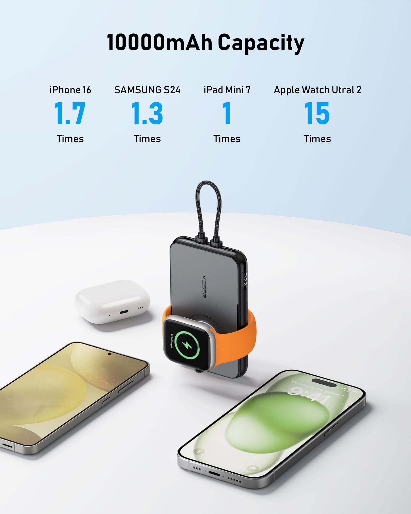 Foto 7 pulgar | Cargador Portátil Veger De 10000 Mah Con Cable Integrado Pd De 20 W - Venta Internacional.