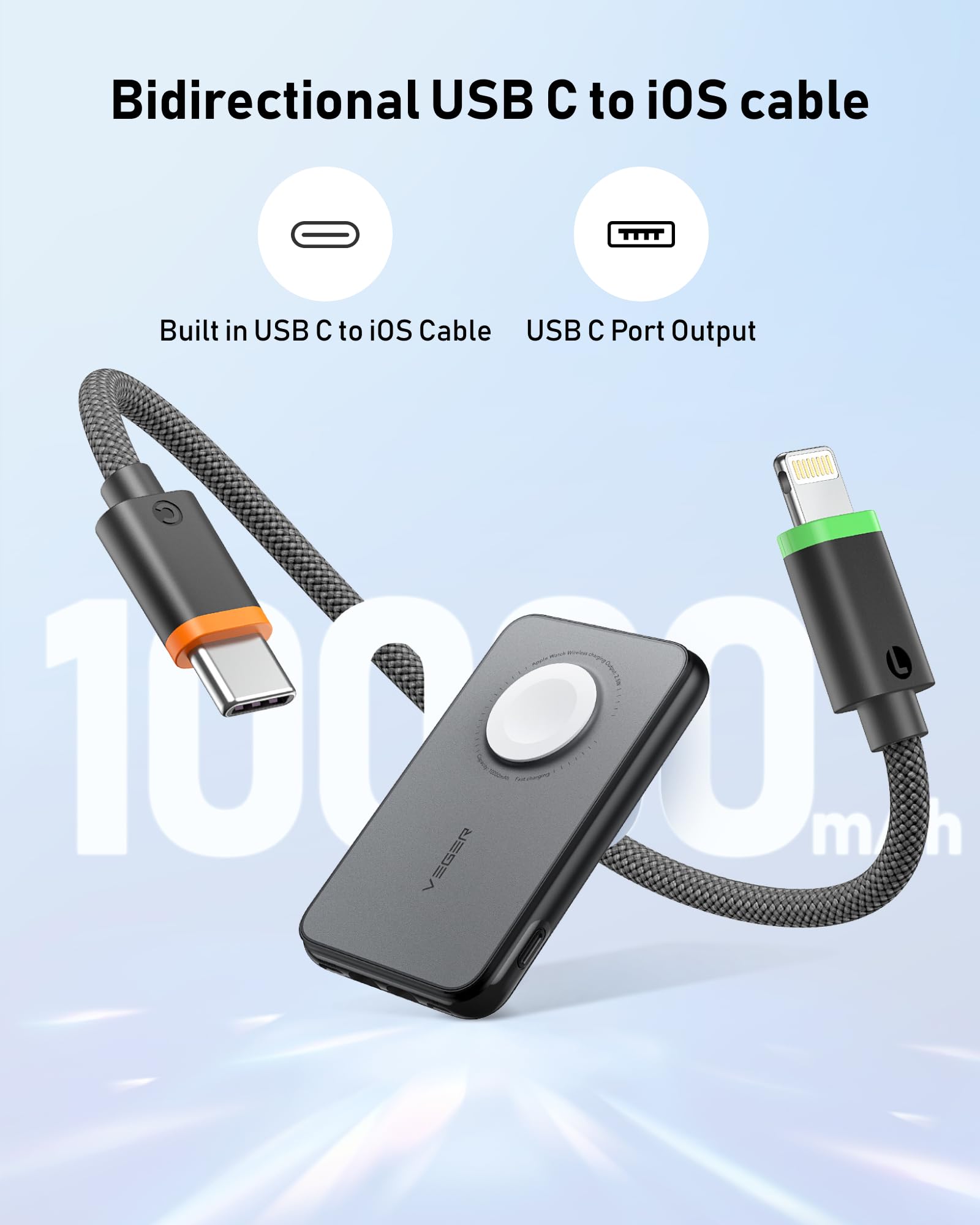 Foto 2 | Cargador Portátil Veger De 10000 Mah Con Cable Integrado Pd De 20 W - Venta Internacional.