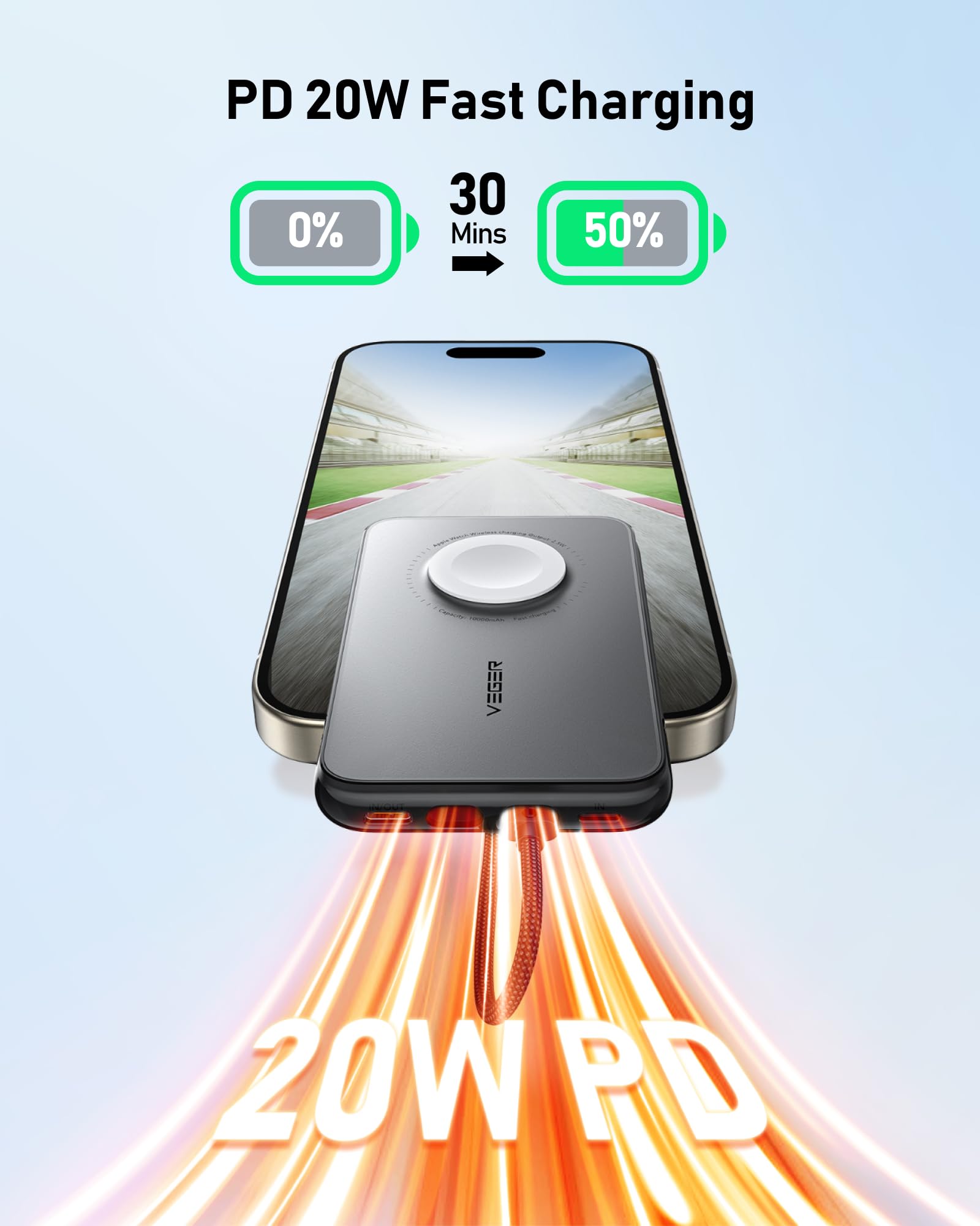 Foto 4 pulgar | Cargador Portátil Veger De 10000 Mah Con Cable Integrado Pd De 20 W - Venta Internacional.
