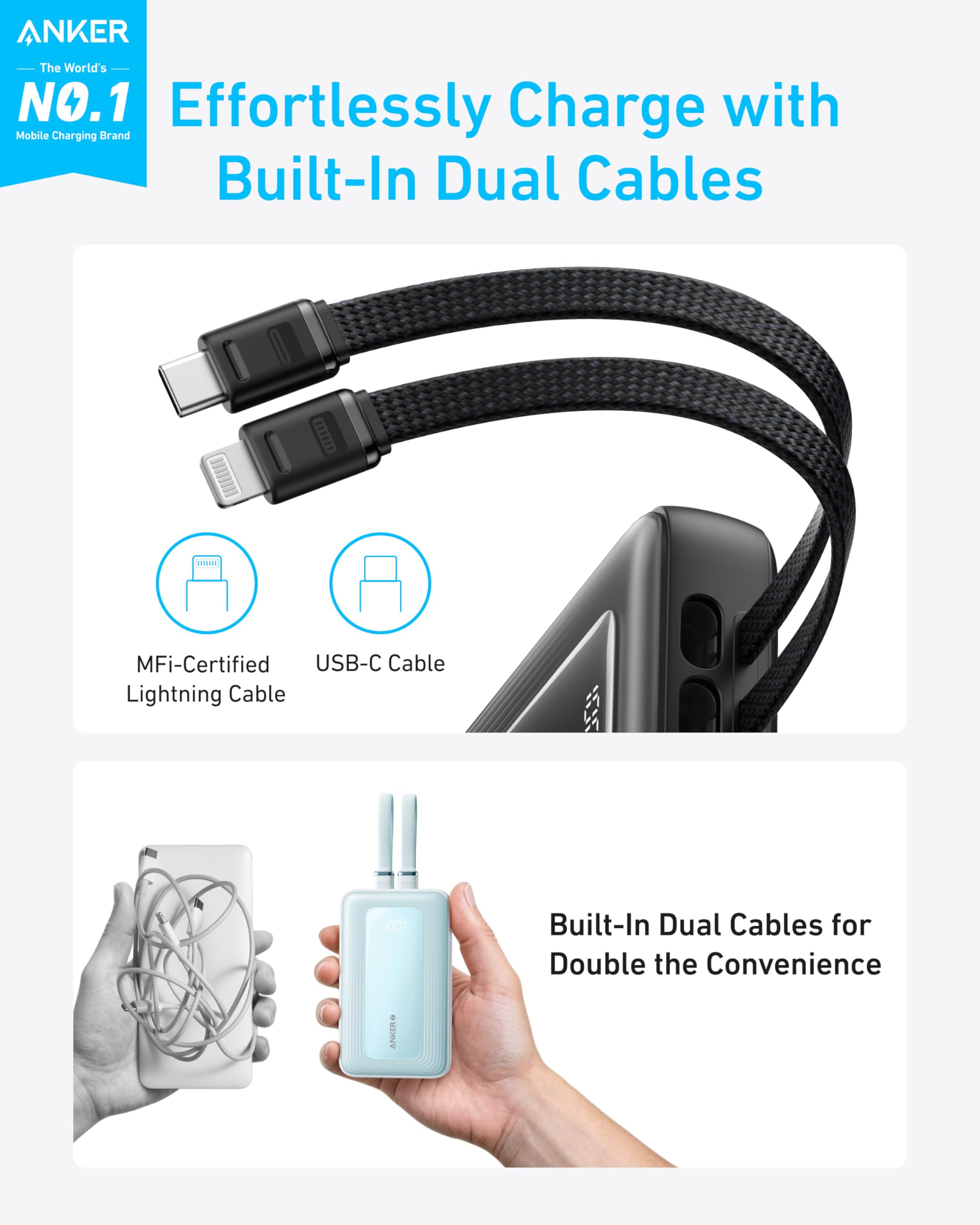 Foto 3 pulgar | Batería Externa Anker Zolo De 10 000 Mah Y 30 W Con Cable Usb C Y Lightning - Venta Internacional.
