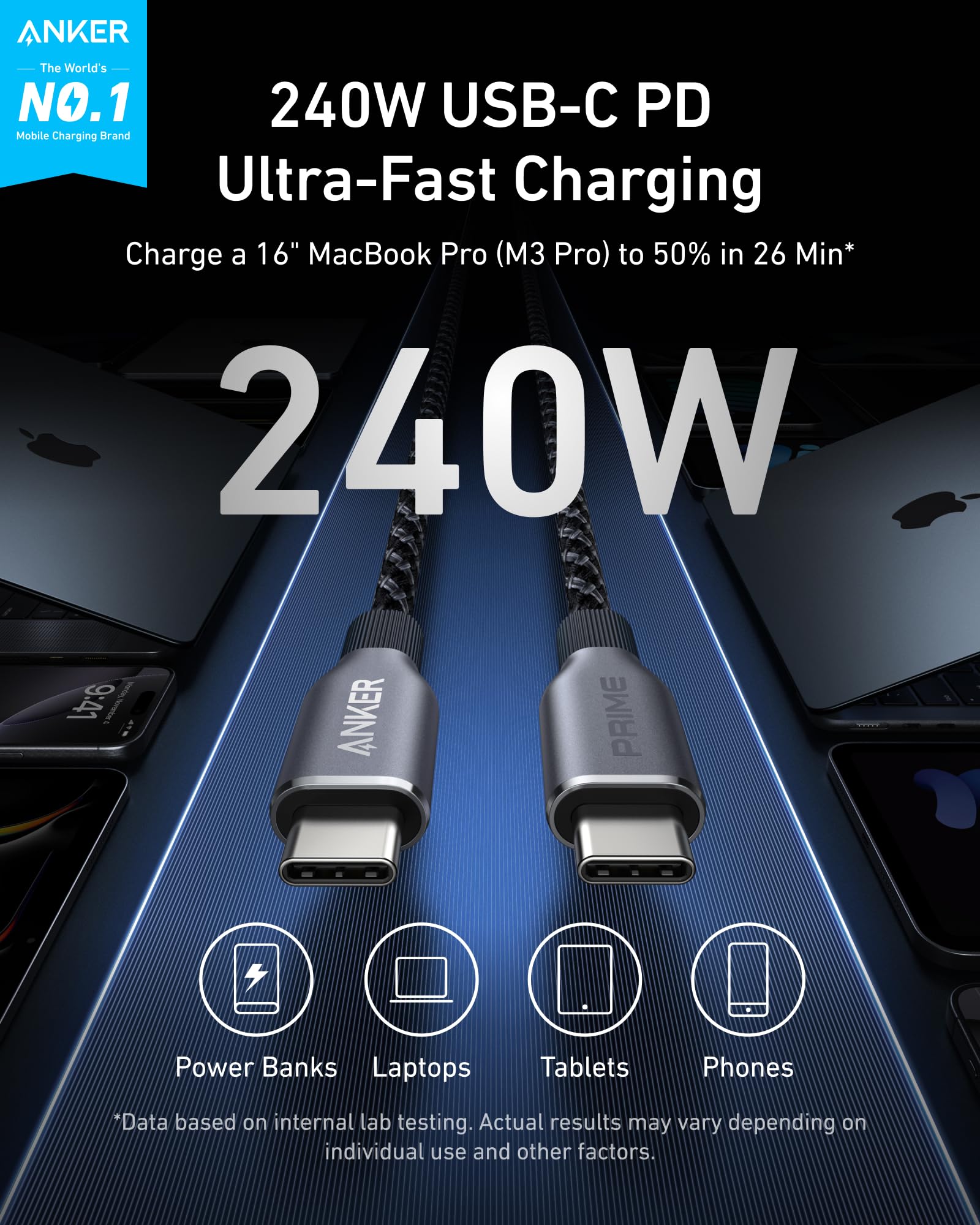 Foto 3 pulgar | Cable Usb C A Usb C Anker Prime De 240 W, Carga Rápida De 6 Pies - Venta Internacional.