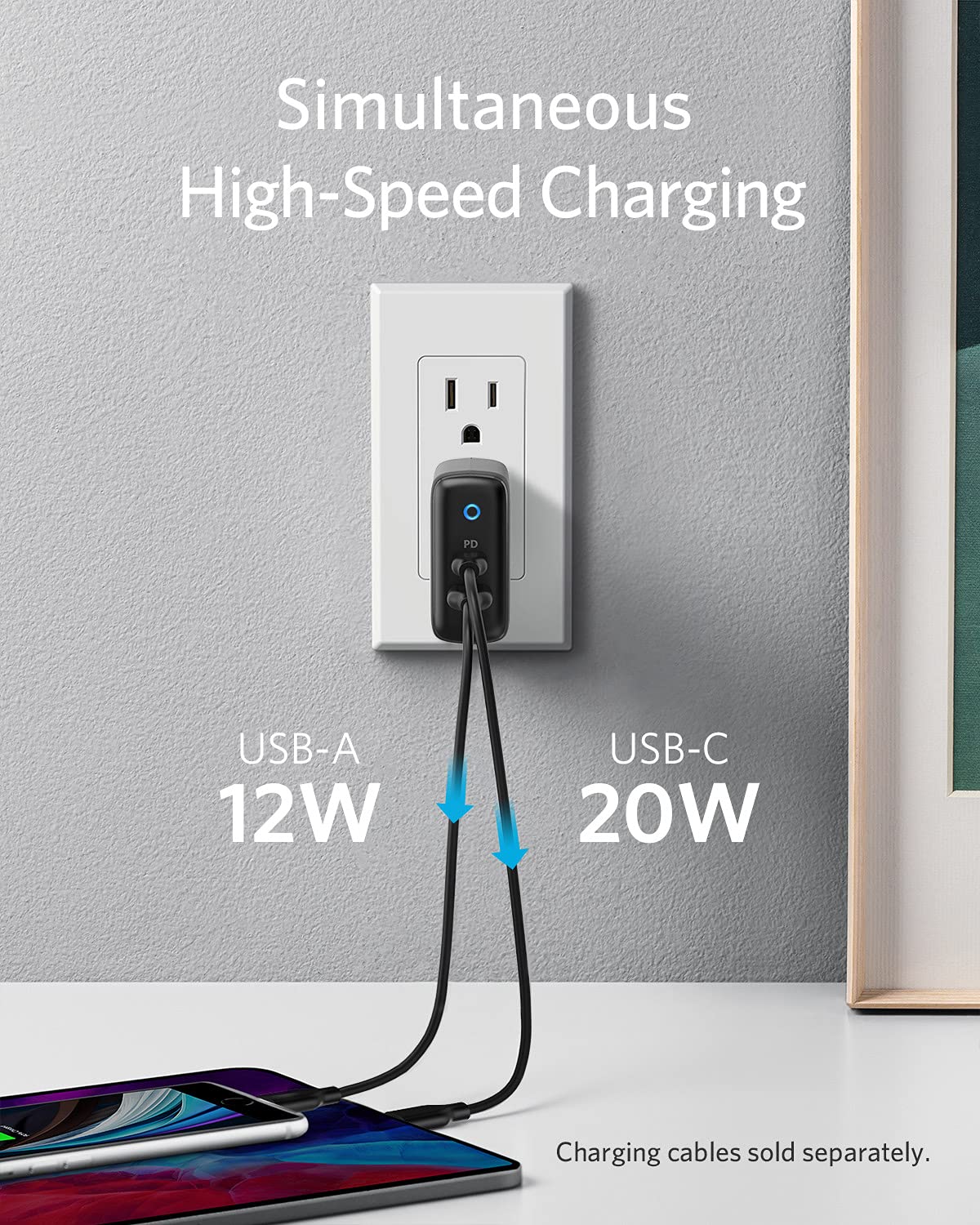 Foto 4 pulgar | Adaptador De Corriente Charger Anker 32w Usb C De 2 Puertos Para Iphone/ipad - Venta Internacional.