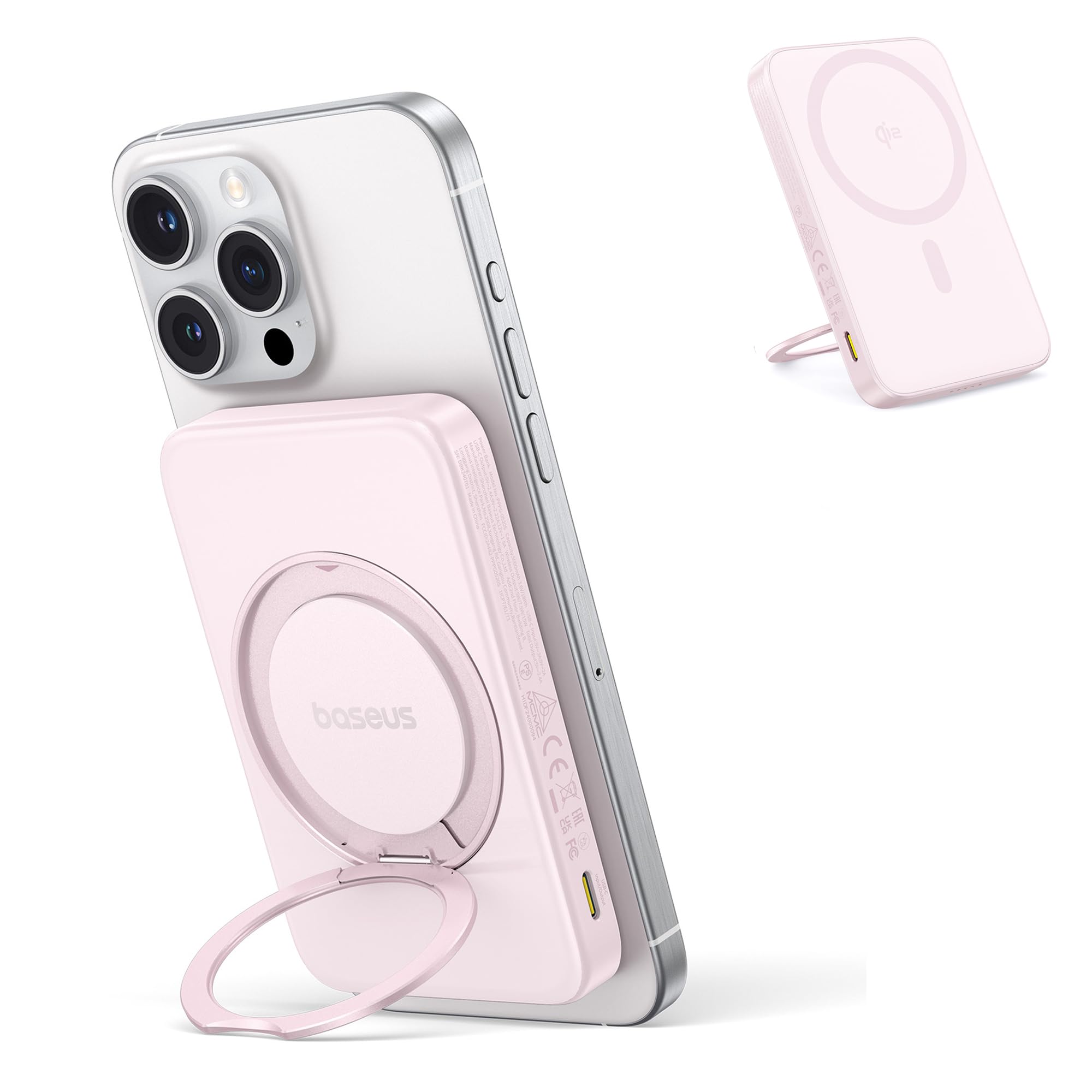 Cargador Portátil Inalámbrico Baseus Qi2 Magsafe 15w 5000mah Rosa - Venta Internacional.