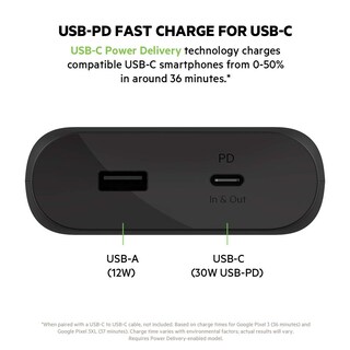 Foto 3 | Batería Externa Belkin Boostcharge Usb-c Pd De 20.000 Mah, Color Negro - Venta Internacional.
