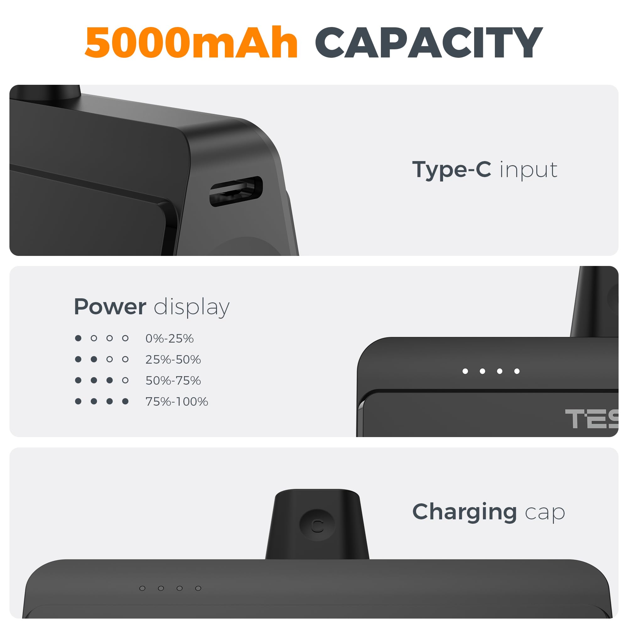 Foto 5 pulgar | Cargador Portátil Tessan Mini 5000 Mah Con Usb-c Para Iphone 15 - Venta Internacional.