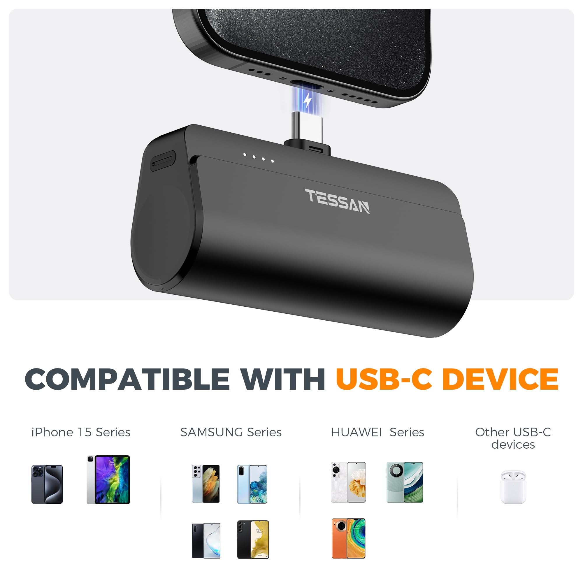 Foto 6 pulgar | Cargador Portátil Tessan Mini 5000 Mah Con Usb-c Para Iphone 15 - Venta Internacional.