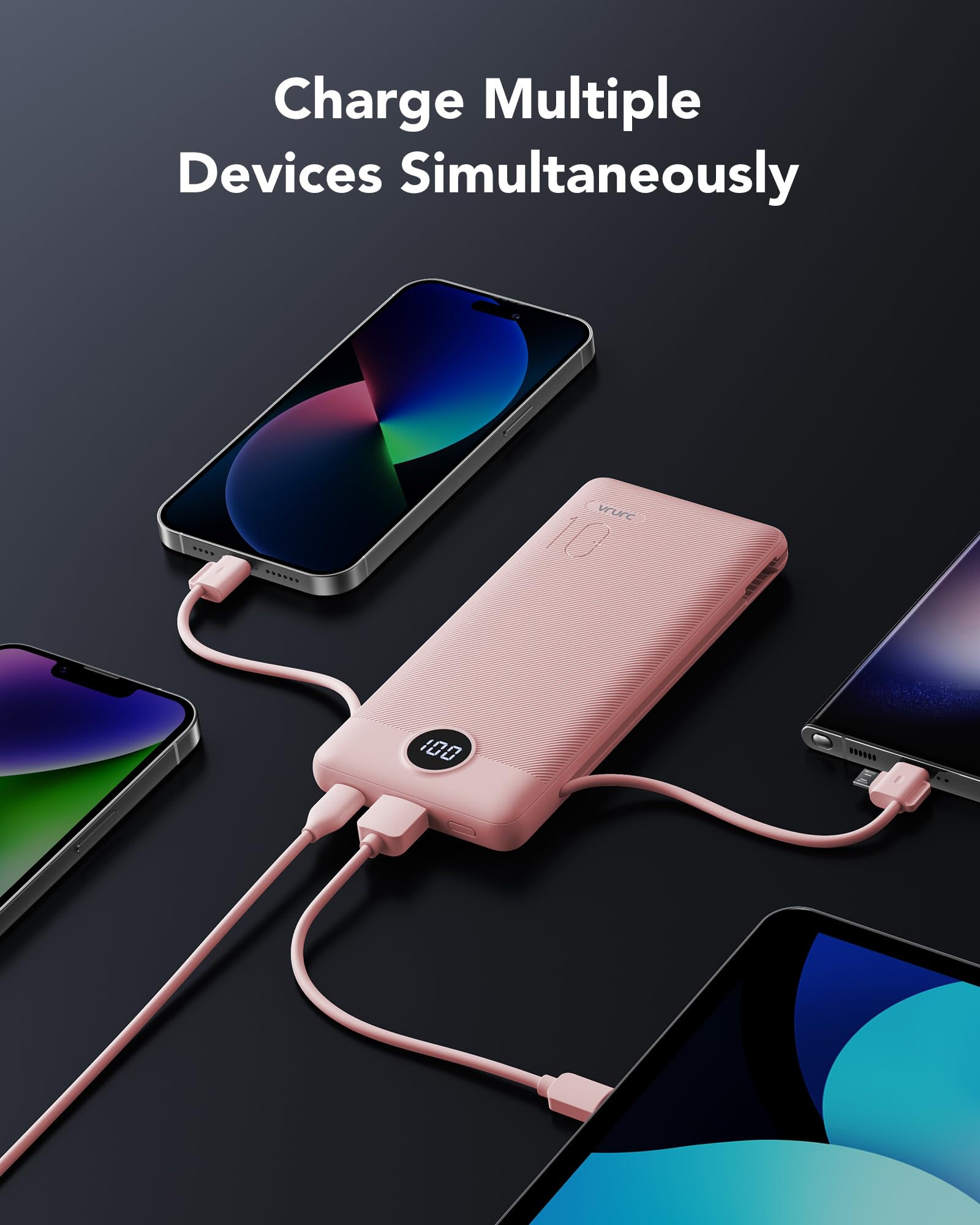 Foto 7 pulgar | Cargador Portátil Power Bank Vrurc De 10000 Mah Con Enchufe De Pared, Color Rosa - Venta Internacional.