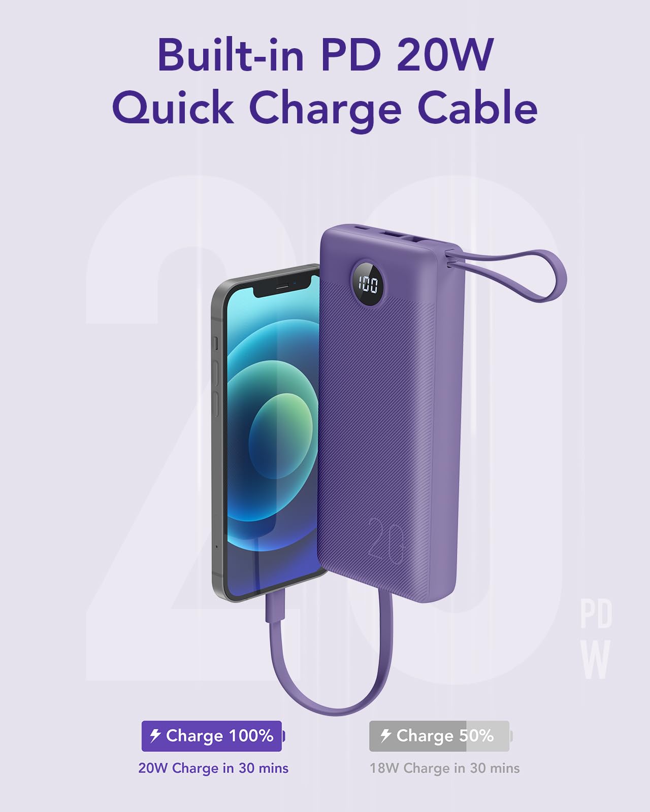 Foto 3 pulgar | Cargador Portátil Vrurc 20000mah 22,5w Usb-c Power Bank Púrpura - Venta Internacional.