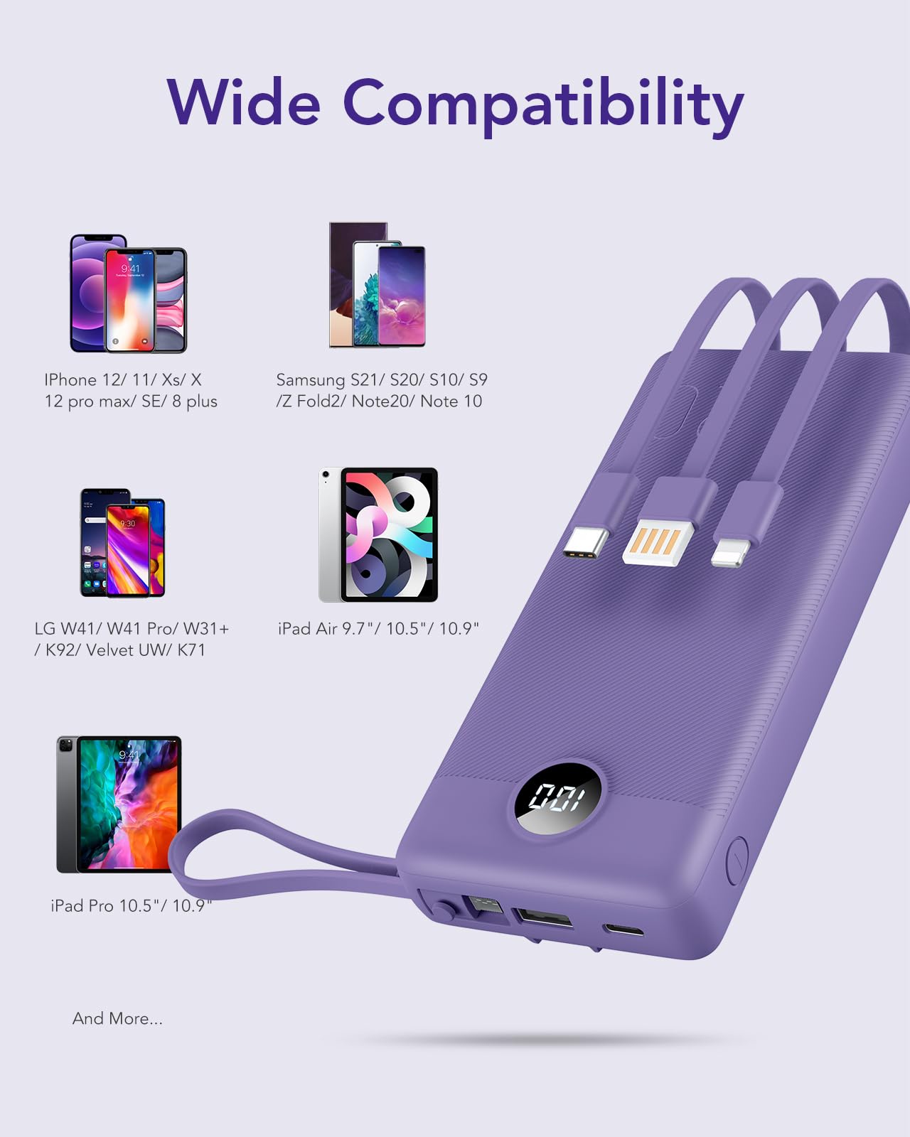 Foto 8 pulgar | Cargador Portátil Vrurc 20000mah 22,5w Usb-c Power Bank Púrpura - Venta Internacional.