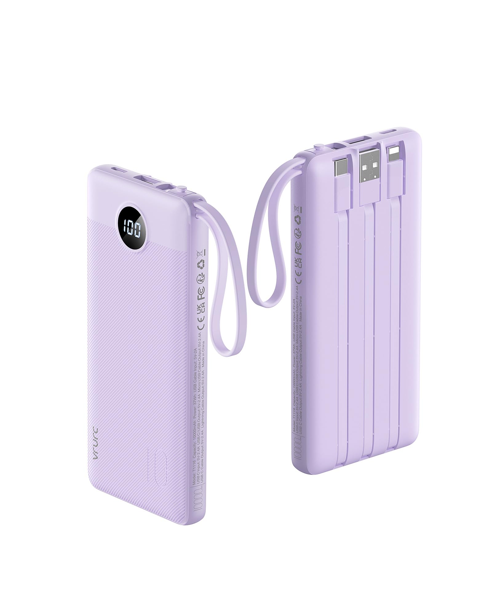Foto 2 pulgar | Cargador Portátil Power Bank Vrurc De 10000 Mah Con Cables, Color Lavanda - Venta Internacional.