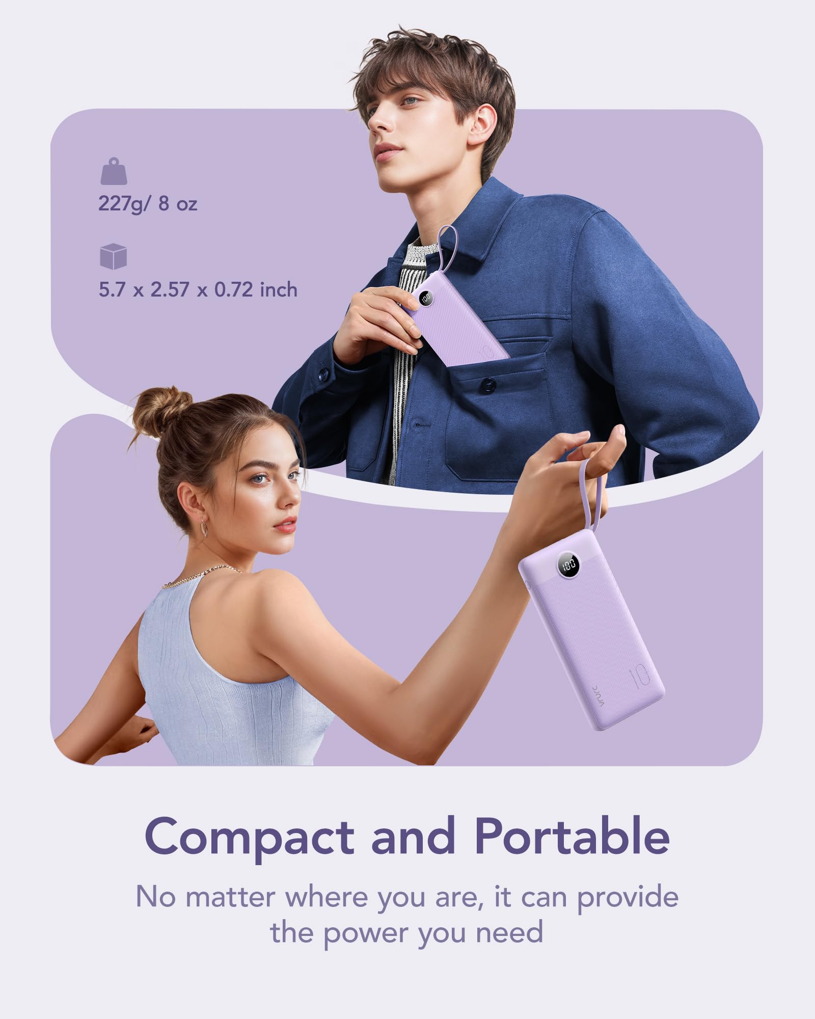 Foto 6 pulgar | Cargador Portátil Power Bank Vrurc De 10000 Mah Con Cables, Color Lavanda - Venta Internacional.