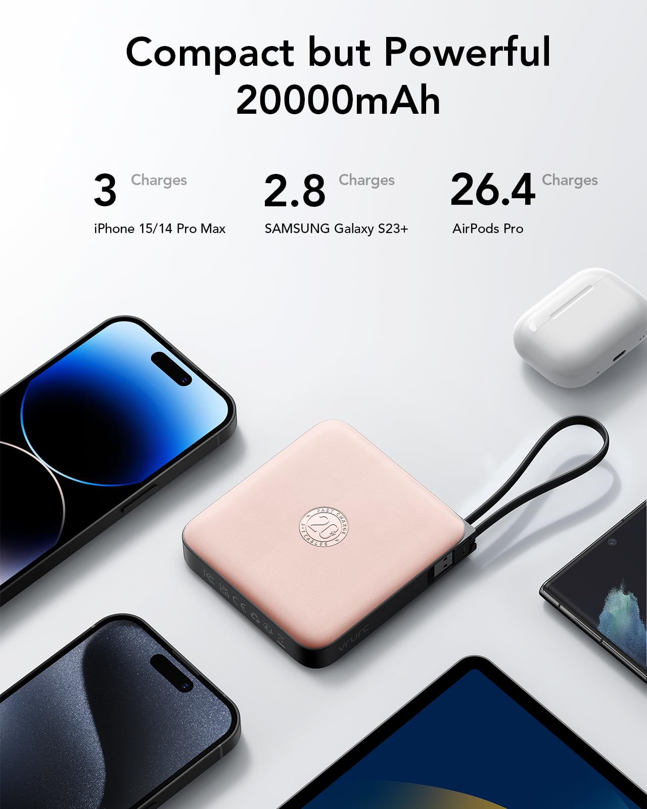 Foto 6 pulgar | Power Bank Vrurc 20000 Mah, 22,5 W, Carga Rápida Usb-c, Rosa - Venta Internacional.