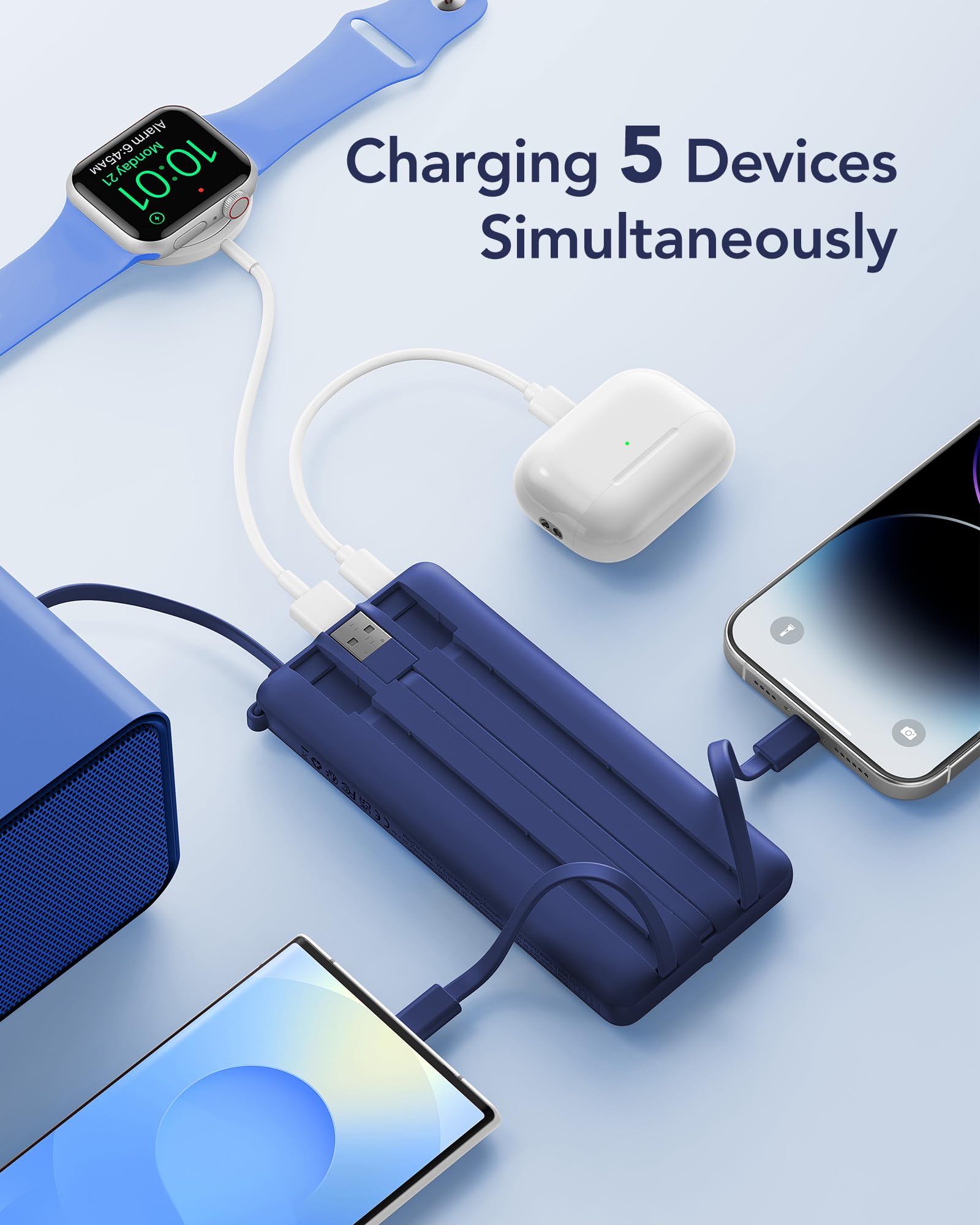 Foto 4 pulgar | Power Bank Vrurc De 10000 Mah Con 5 Salidas Y 2 Entradas, Color Azul Marino - Venta Internacional.