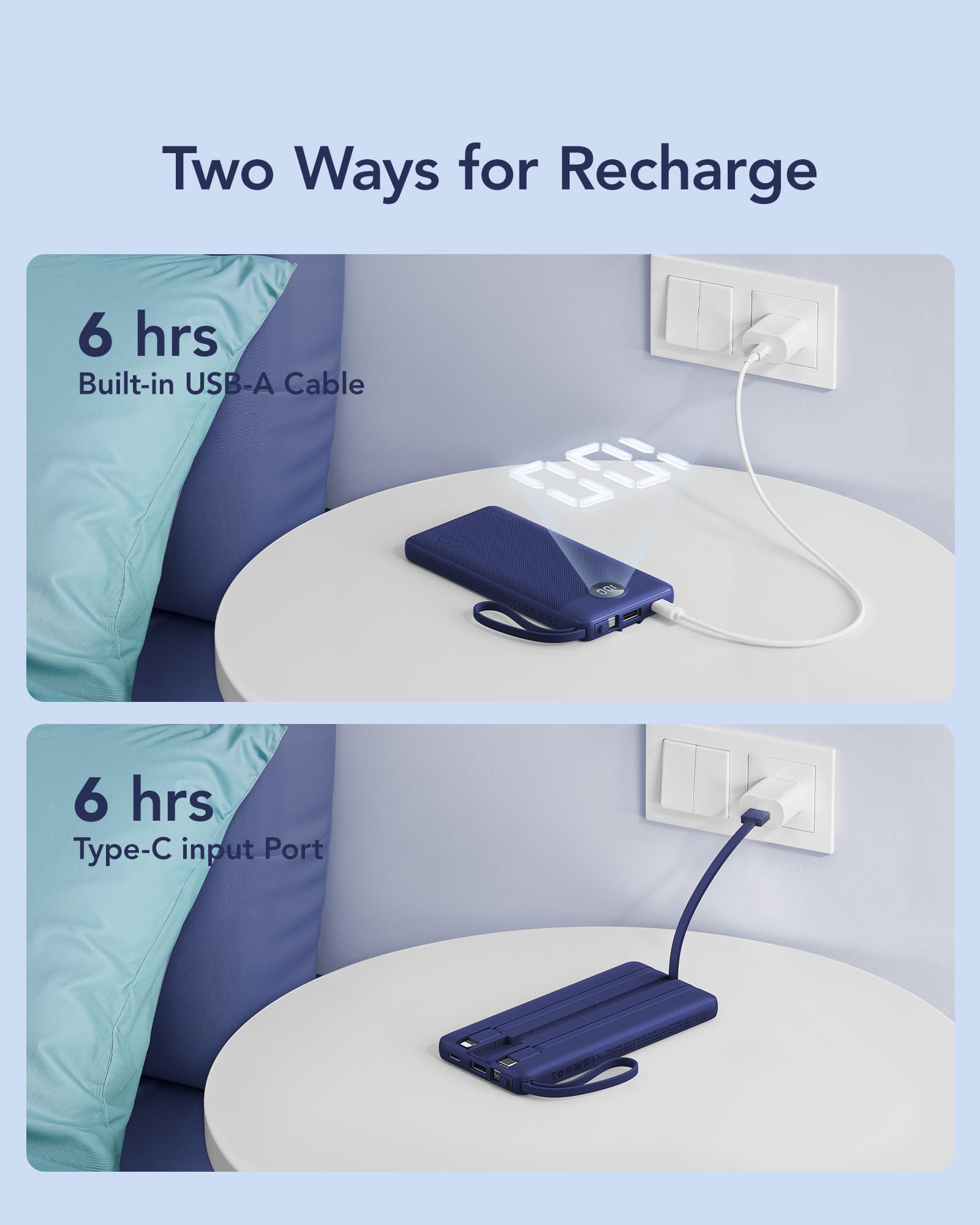Foto 7 pulgar | Power Bank Vrurc De 10000 Mah Con 5 Salidas Y 2 Entradas, Color Azul Marino - Venta Internacional.
